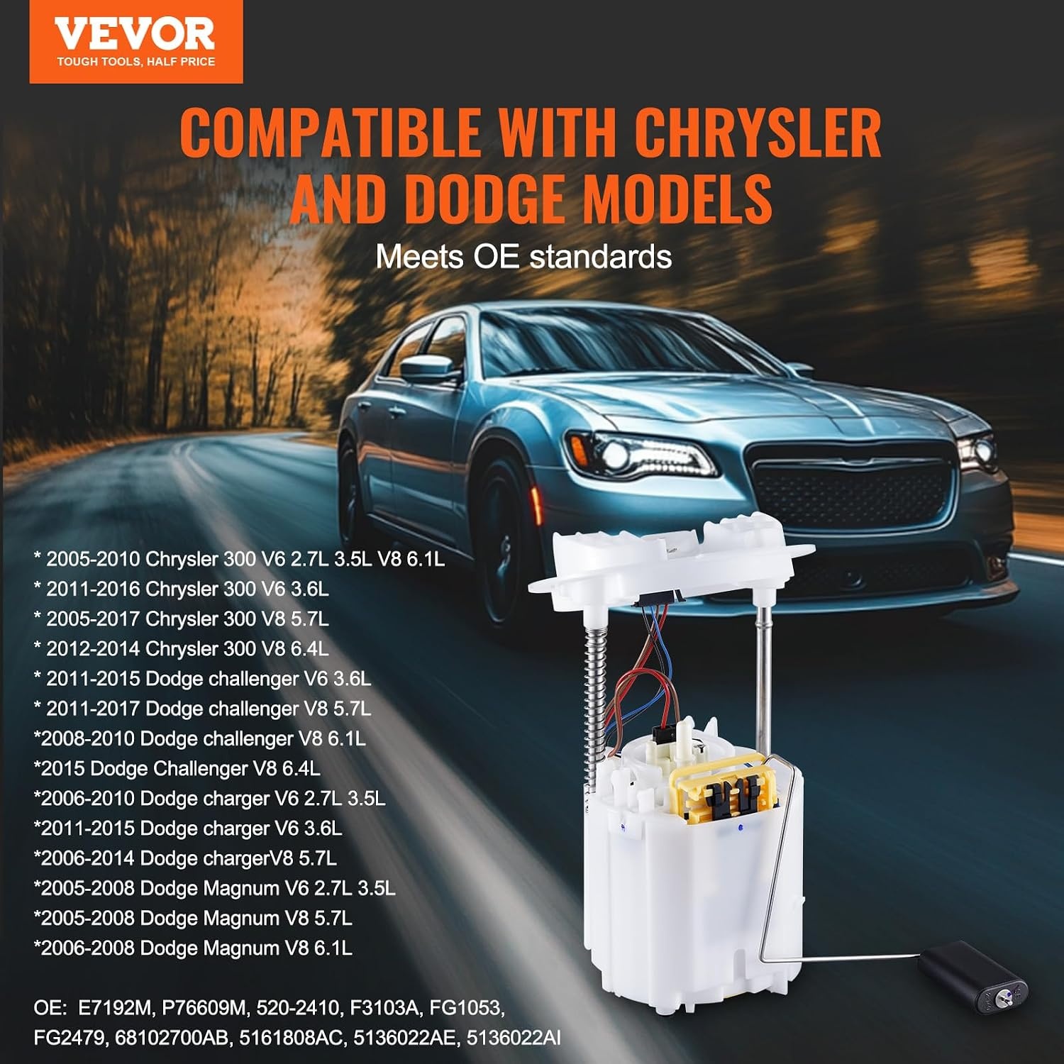 image:imageVEVOR Electric Fuel Pump Module Assembly Compatible with Pontiac Vibe 20052010 for Toyota Corolla 20052018 for Toyota Matrix 20052013 18L 24L Replace E3781M MU1718 F2792A FG1640 FG0938SP7029M for Chrysler