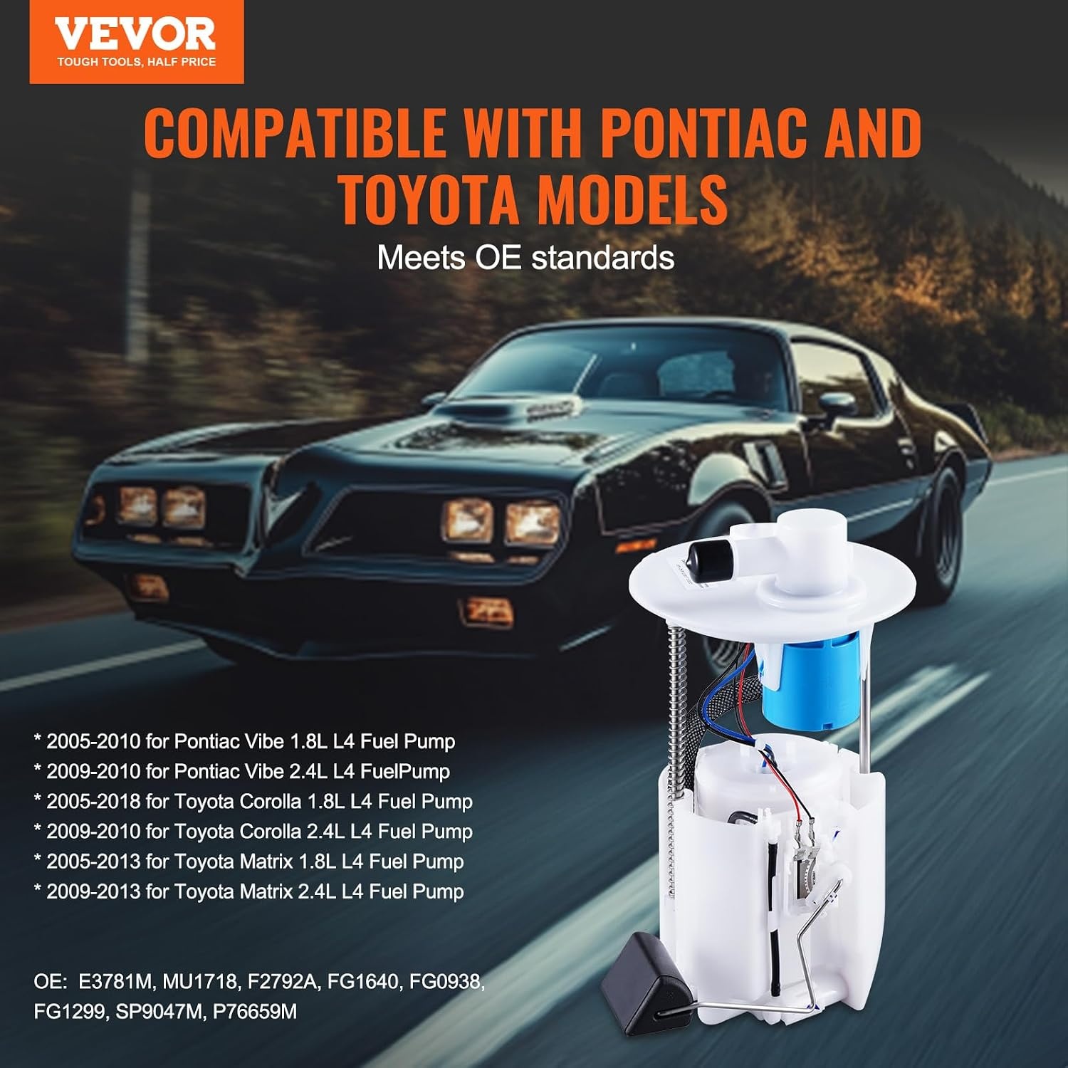 image:imageVEVOR Electric Fuel Pump Module Assembly Compatible with Pontiac Vibe 20052010 for Toyota Corolla 20052018 for Toyota Matrix 20052013 18L 24L Replace E3781M MU1718 F2792A FG1640 FG0938E3781M for Toyota