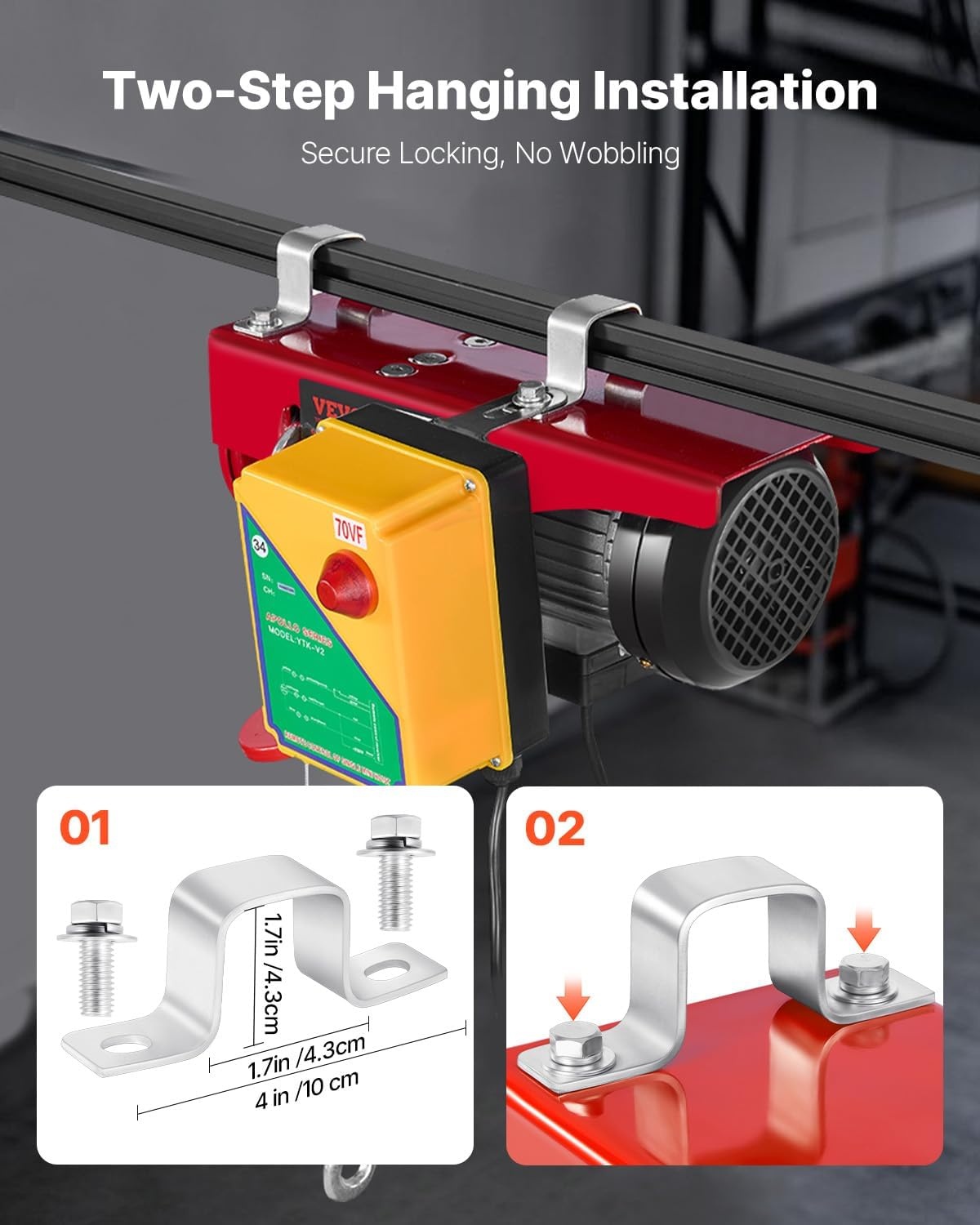 image:imageVEVOR Electric Hoist with Wireless Remote Control 110v 440lbs Electric Hoist with Remote Control 40ft20ft Lifting Height Motor for Garage Warehouse Factory880LBS