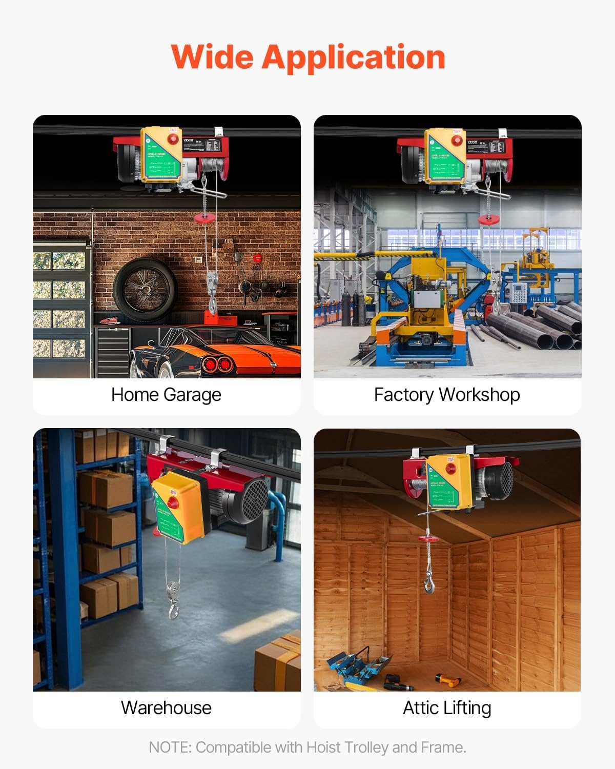 image:imageVEVOR Electric Hoist with Wireless Remote Control 110v 440lbs Electric Hoist with Remote Control 40ft20ft Lifting Height Motor for Garage Warehouse Factory880LBS