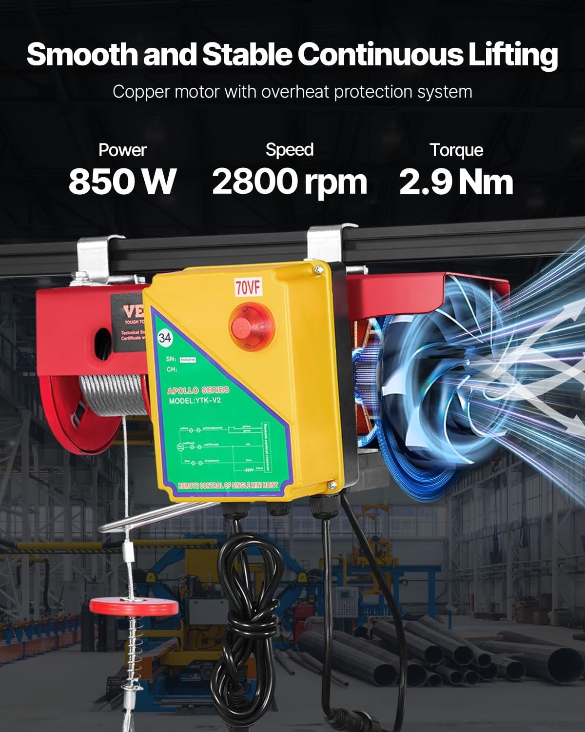 image:imageVEVOR Electric Hoist with Wireless Remote Control 110v 440lbs Electric Hoist with Remote Control 40ft20ft Lifting Height Motor for Garage Warehouse Factory880LBS