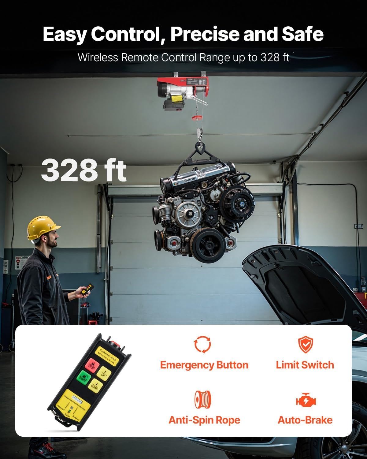 image:imageVEVOR Electric Hoist with Wireless Remote Control 110v 440lbs Electric Hoist with Remote Control 40ft20ft Lifting Height Motor for Garage Warehouse Factory440lbs