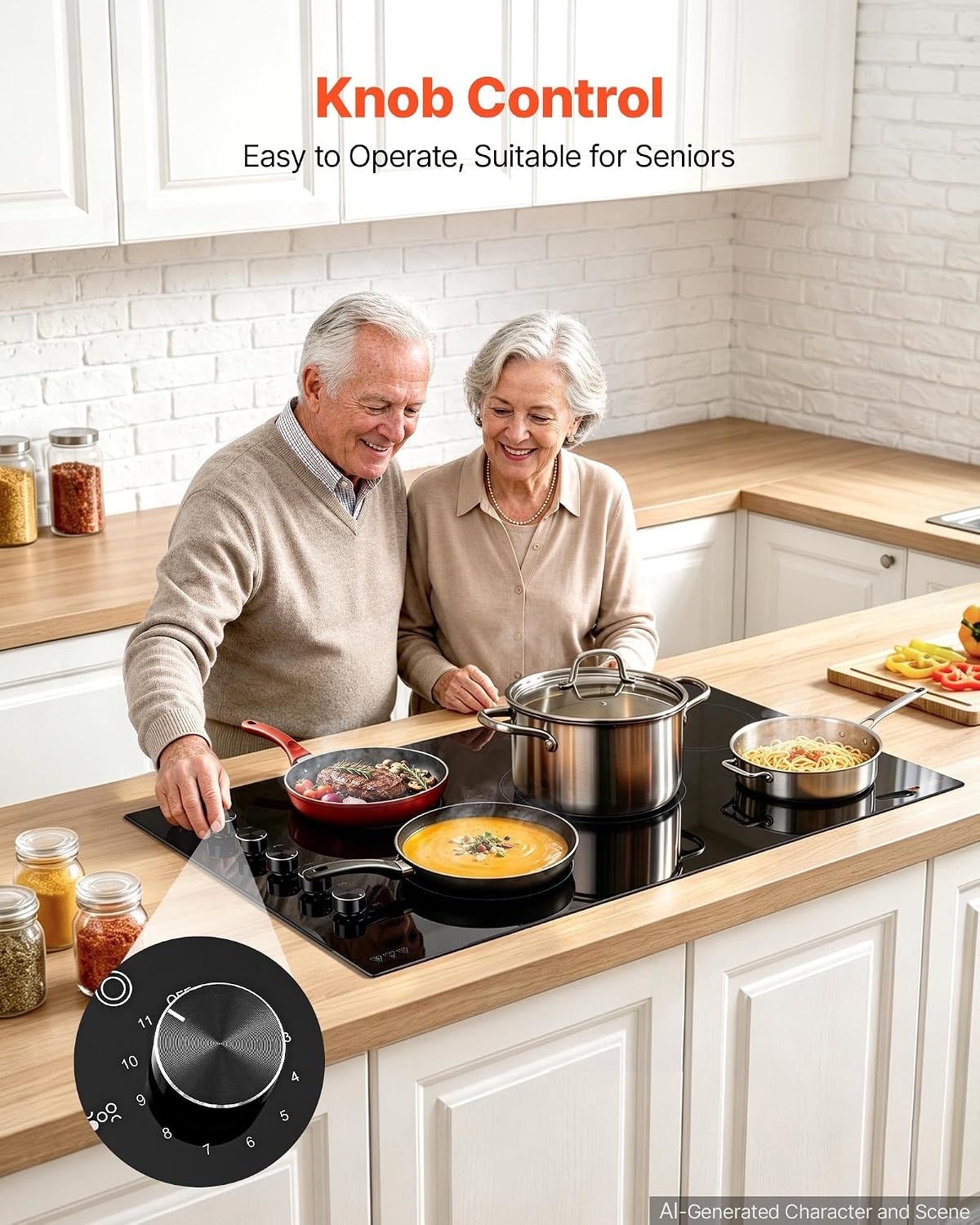 image:imageVEVOR Electric Radiant Cooktop Builtin Electric Stove Top with Glass Panel Knob Control 11 Heat Levels for Diverse Cooking Requirements 24inch4burners220V36 IN5 BurnerKnob Control