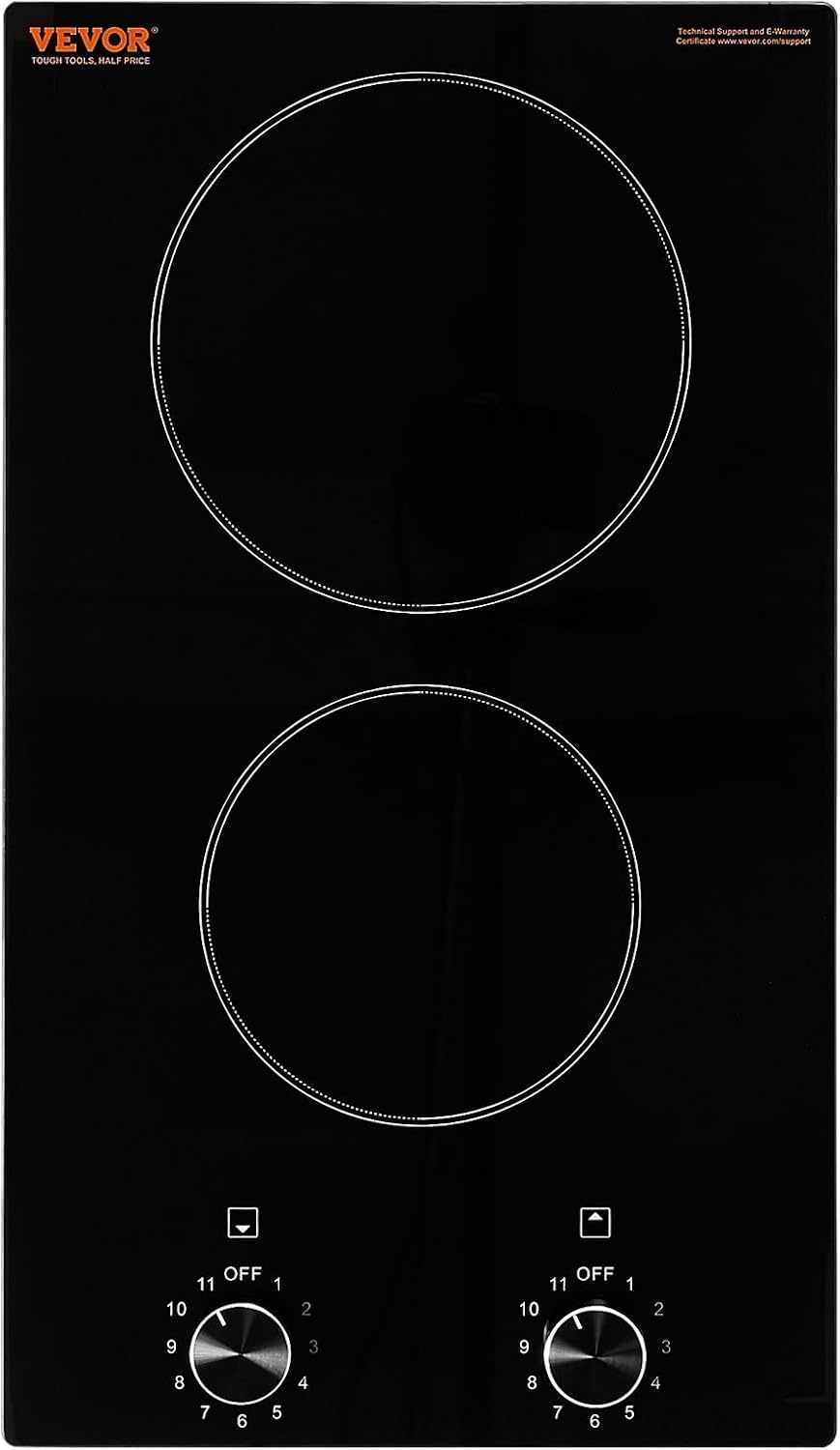 image:imageVEVOR Electric Radiant Cooktop Builtin Electric Stove Top with Glass Panel Knob Control 11 Heat Levels for Diverse Cooking Requirements 24inch4burners220V12 IN