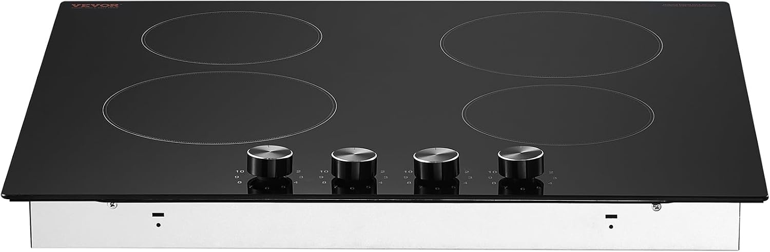 image:imageVEVOR Electric Radiant Cooktop Builtin Electric Stove Top with Glass Panel Knob Control 11 Heat Levels for Diverse Cooking Requirements 24inch4burners220V24IN