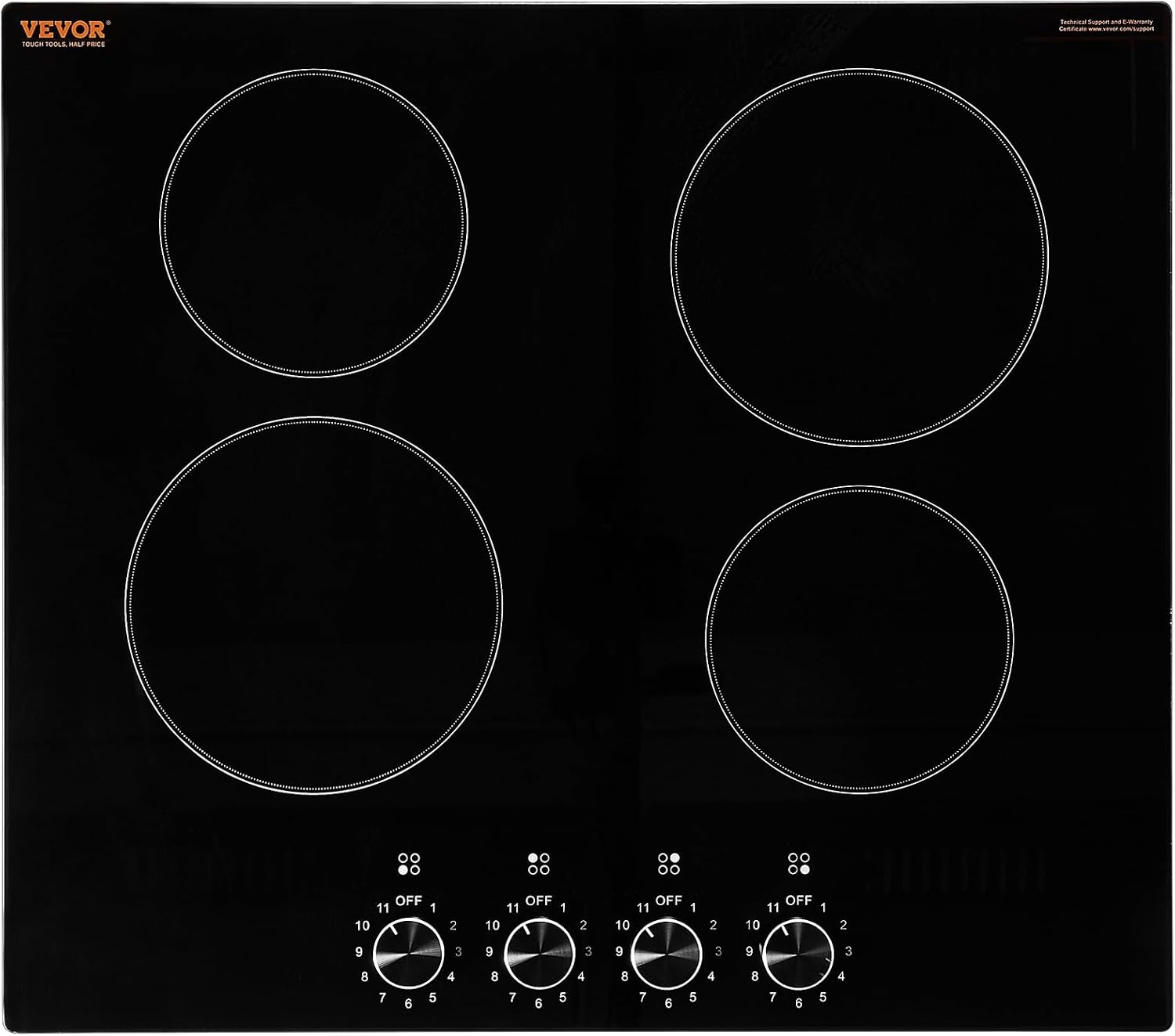 image:imageVEVOR Electric Radiant Cooktop Builtin Electric Stove Top with Glass Panel Knob Control 11 Heat Levels for Diverse Cooking Requirements 24inch4burners220V24IN