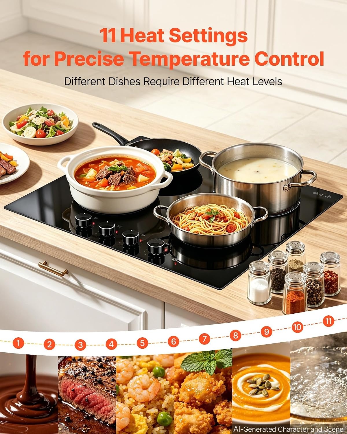 image:imageVEVOR Electric Radiant Cooktop Builtin Electric Stove Top with Glass Panel Knob Control 11 Heat Levels for Diverse Cooking Requirements 24inch4burners220V24 IN4 BurnerKnob Control