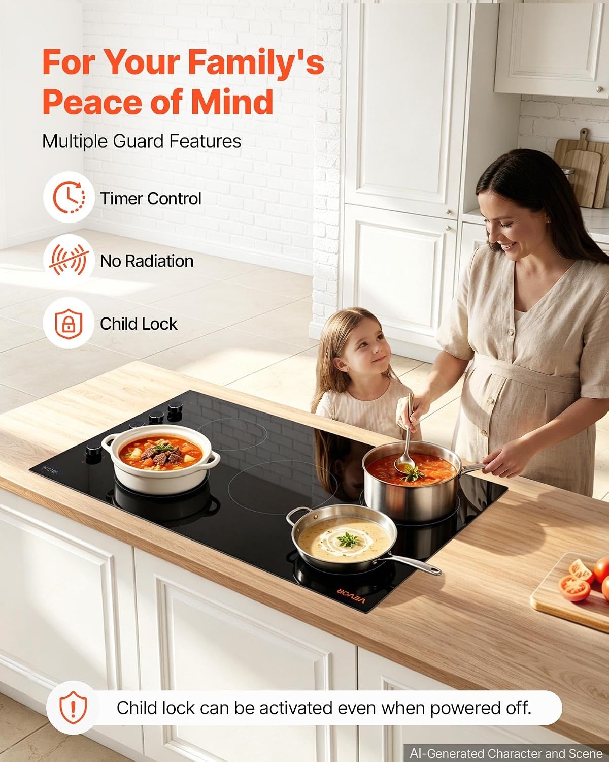 image:imageVEVOR Electric Radiant Cooktop Builtin Electric Stove Top with Glass Panel Knob Control 11 Heat Levels for Diverse Cooking Requirements 24inch4burners220V36 IN5 BurnerKnob Control