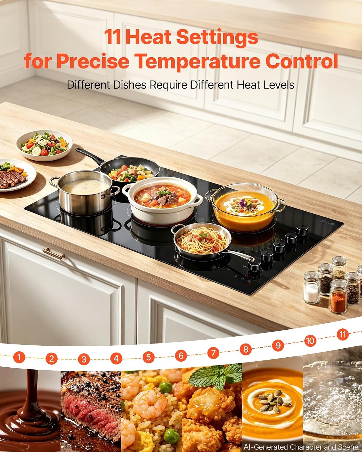 image:imageVEVOR Electric Radiant Cooktop Builtin Electric Stove Top with Glass Panel Knob Control 11 Heat Levels for Diverse Cooking Requirements 24inch4burners220V36 IN5 BurnerKnob Control