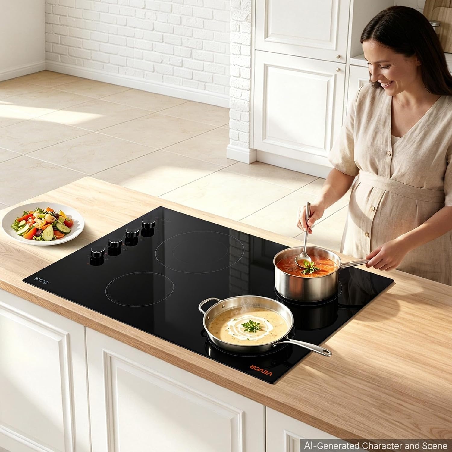 image:imageVEVOR Electric Radiant Cooktop Builtin Electric Stove Top with Glass Panel Knob Control 11 Heat Levels for Diverse Cooking Requirements 24inch4burners220V30 IN4 BurnerKnob Control