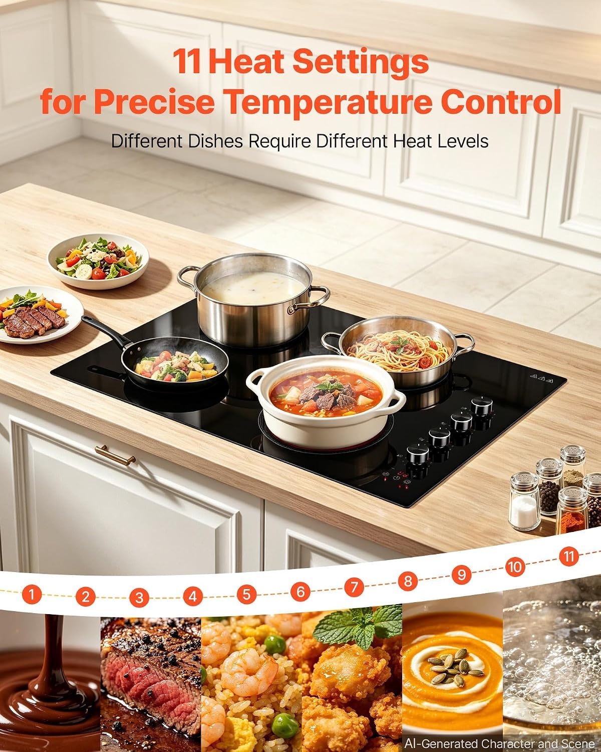 image:imageVEVOR Electric Radiant Cooktop Builtin Electric Stove Top with Glass Panel Knob Control 11 Heat Levels for Diverse Cooking Requirements 24inch4burners220V30 IN4 BurnerKnob Control