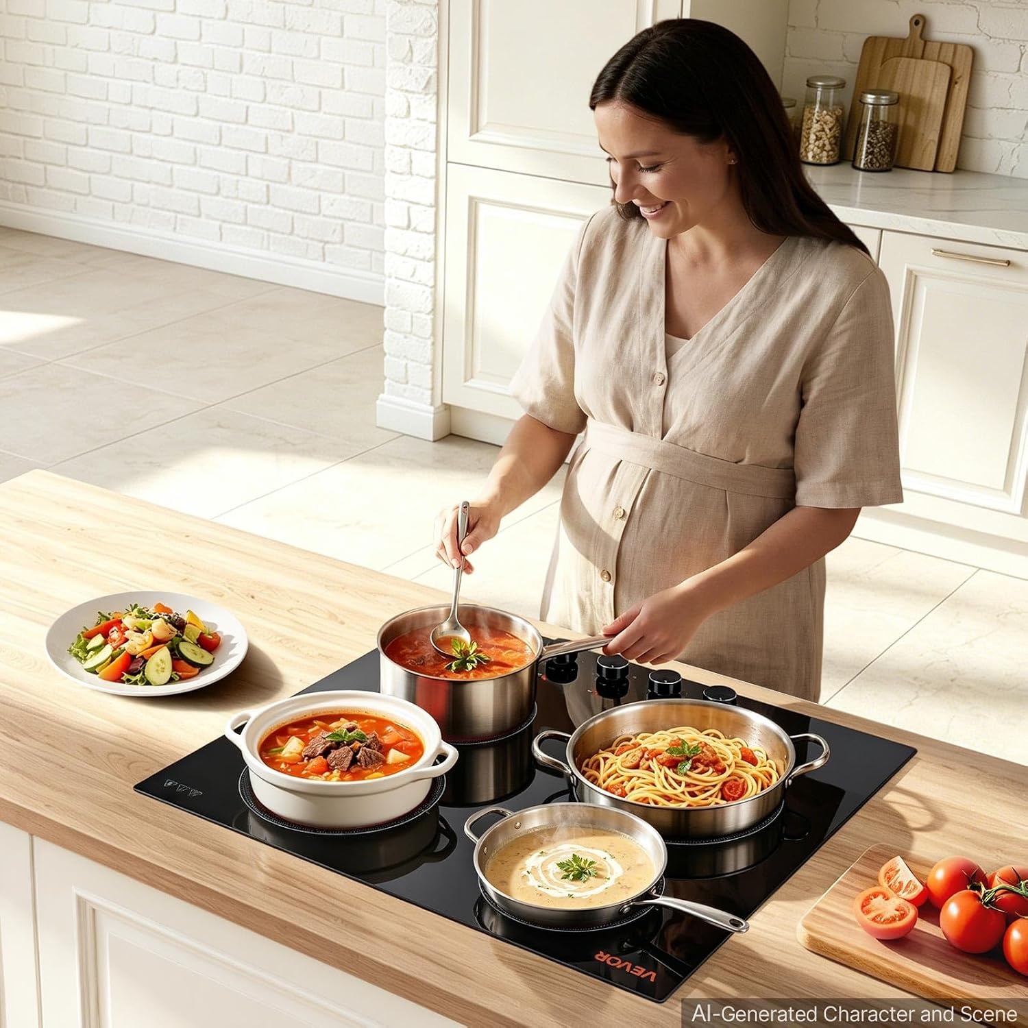 image:imageVEVOR Electric Radiant Cooktop Builtin Electric Stove Top with Glass Panel Knob Control 11 Heat Levels for Diverse Cooking Requirements 24inch4burners220V24 IN4 BurnerKnob Control
