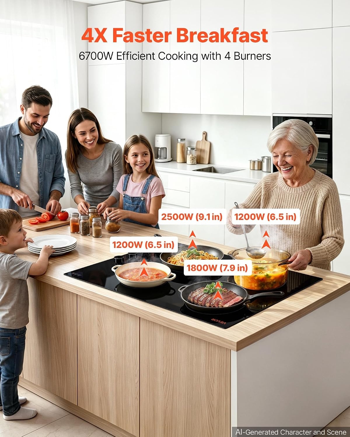 image:imageVEVOR Electric Radiant Cooktop Builtin Electric Stove Top with Glass Panel Knob Control 11 Heat Levels for Diverse Cooking Requirements 24inch4burners220V30 IN4 BurnerKnob Control