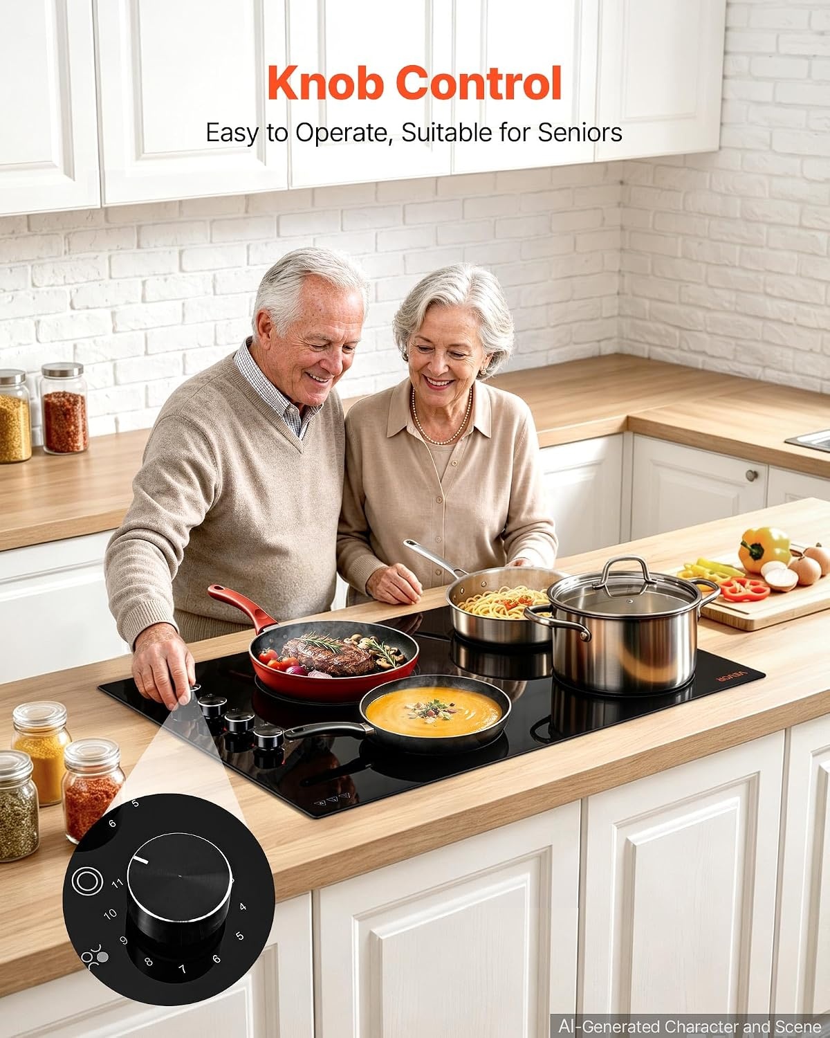 image:imageVEVOR Electric Radiant Cooktop Builtin Electric Stove Top with Glass Panel Knob Control 11 Heat Levels for Diverse Cooking Requirements 24inch4burners220V30 IN4 BurnerKnob Control