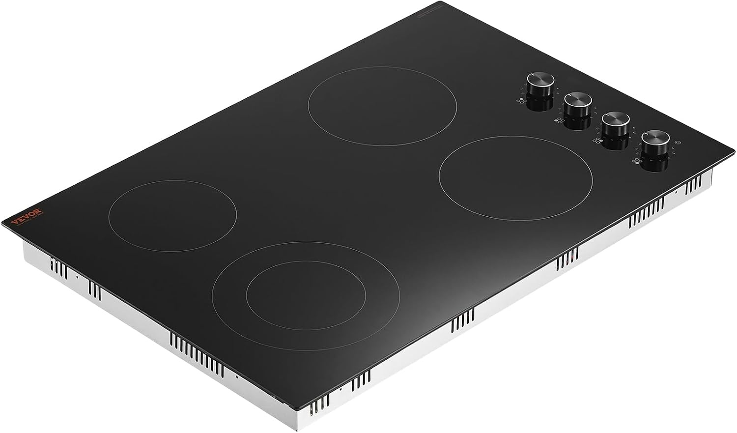 image:imageVEVOR Electric Radiant Cooktop Builtin Electric Stove Top with Glass Panel Knob Control 11 Heat Levels for Diverse Cooking Requirements 24inch4burners220V30IN