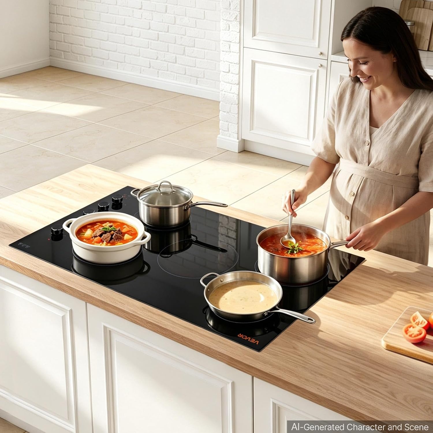 image:imageVEVOR Electric Radiant Cooktop Builtin Electric Stove Top with Glass Panel Knob Control 11 Heat Levels for Diverse Cooking Requirements 24inch4burners220V36 IN5 BurnerKnob Control