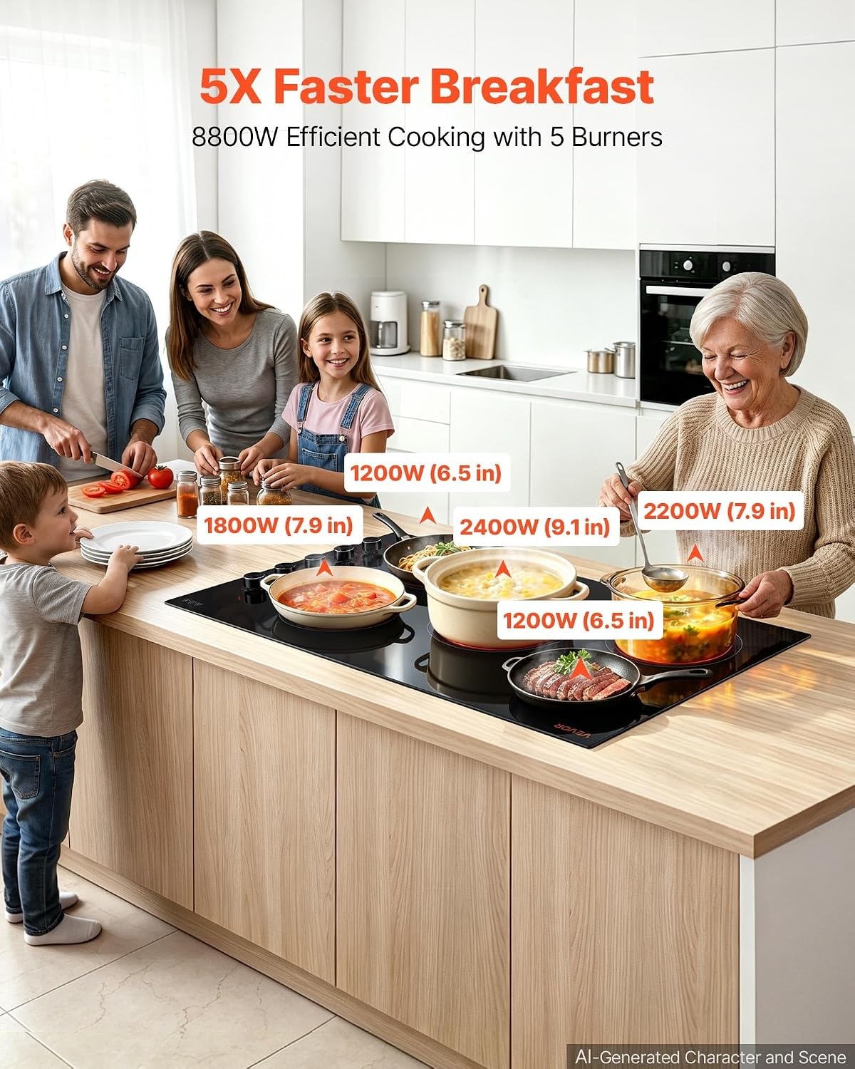 image:imageVEVOR Electric Radiant Cooktop Builtin Electric Stove Top with Glass Panel Knob Control 11 Heat Levels for Diverse Cooking Requirements 24inch4burners220V36 IN5 BurnerKnob Control