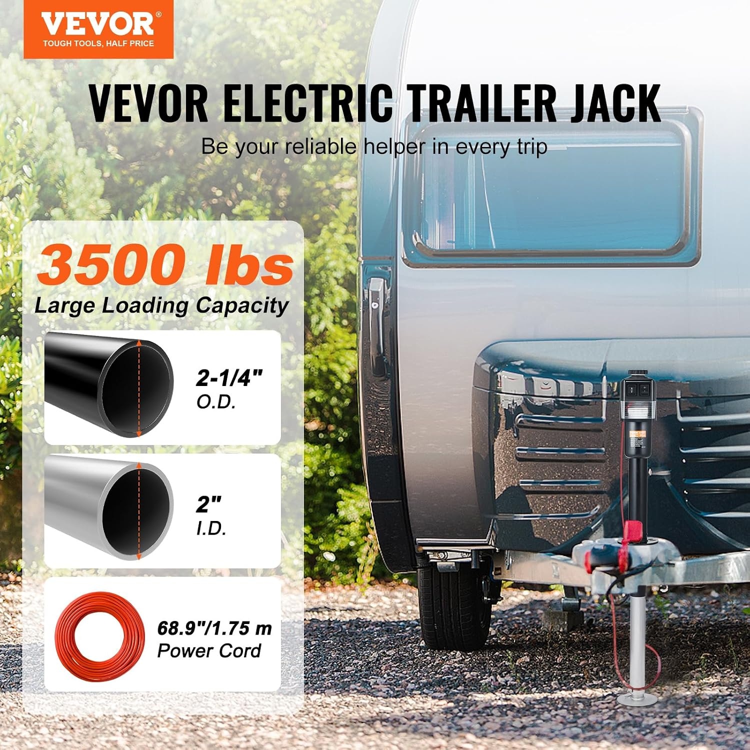 image:imageVEVOR Electric Tongue Jack 3500lbs Capacity 9843385 Electric Trailer Jack with Waterproof Cover for RV Horse Utility Trailers3500 lbs