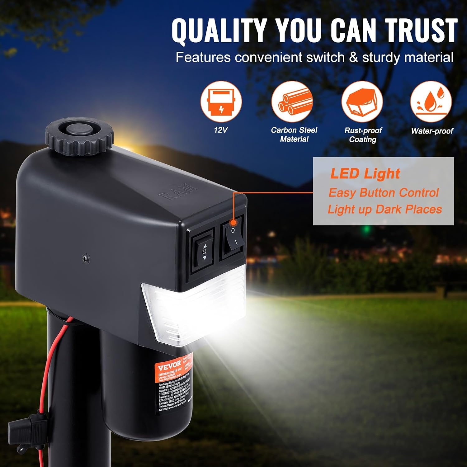 image:imageVEVOR Electric Tongue Jack 3500lbs Capacity 9843385 Electric Trailer Jack with Waterproof Cover for RV Horse Utility Trailers3500 lbs