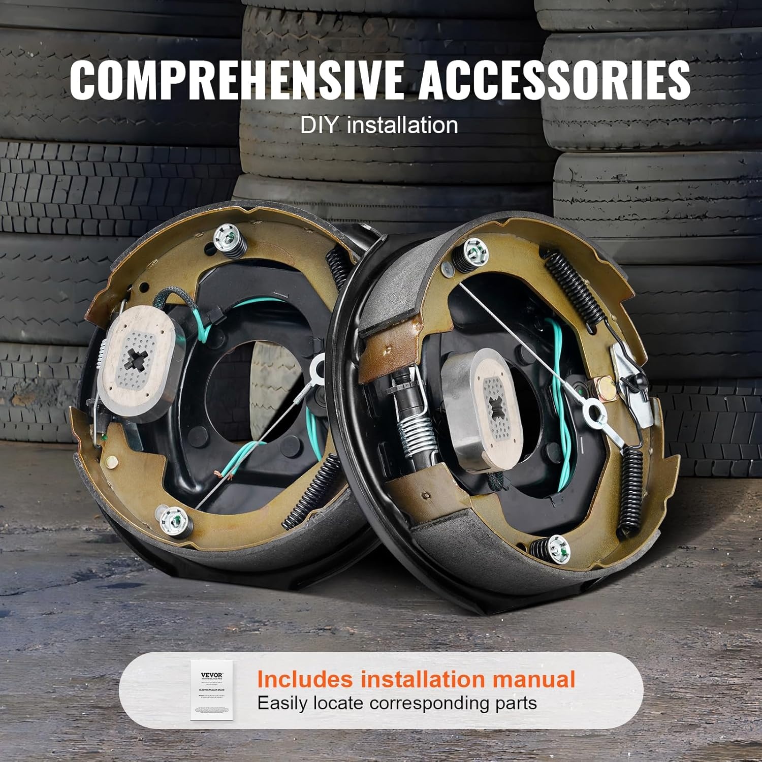 image:imageVEVOR Electric Trailer Brake Assembly 10 x 214 1 Pair SelfAdjusting Electric Brakes Kit for 3500 lbs Axle 4Hole Mounting Backing Plates for Brake System Part Replacement 1 Right 1 Left1 Pair Brakes