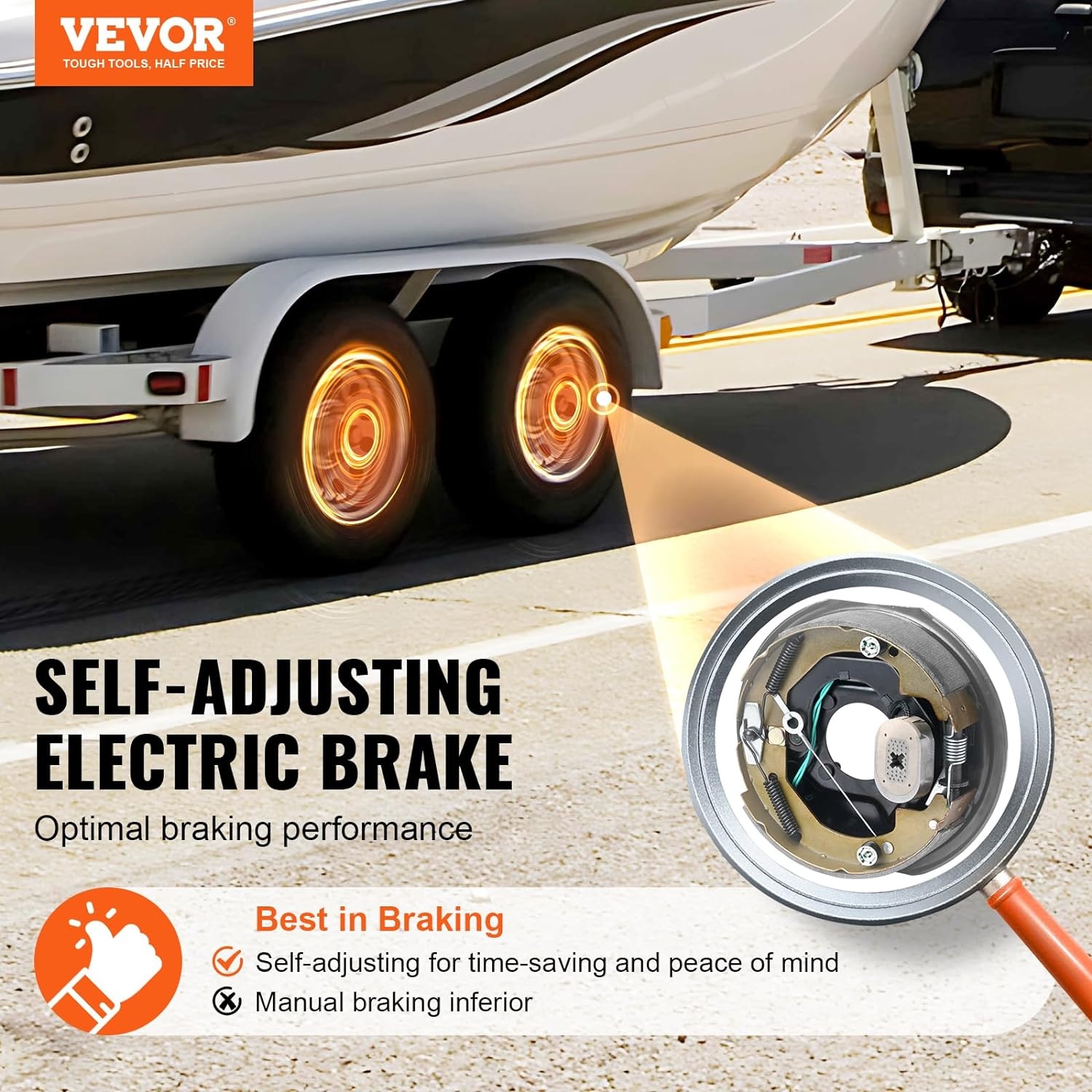 image:imageVEVOR Electric Trailer Brake Assembly 10 x 214 1 Pair SelfAdjusting Electric Brakes Kit for 3500 lbs Axle 4Hole Mounting Backing Plates for Brake System Part Replacement 1 Right 1 Left1 Pair Brakes