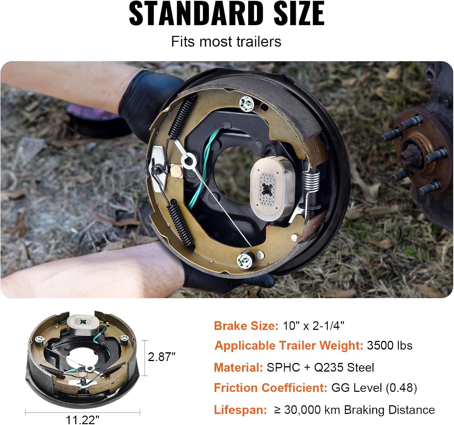 image:imageVEVOR Electric Trailer Brake Assembly 10 x 214 1 Pair SelfAdjusting Electric Brakes Kit for 3500 lbs Axle 4Hole Mounting Backing Plates for Brake System Part Replacement 1 Right 1 Left1 Pair Brakes