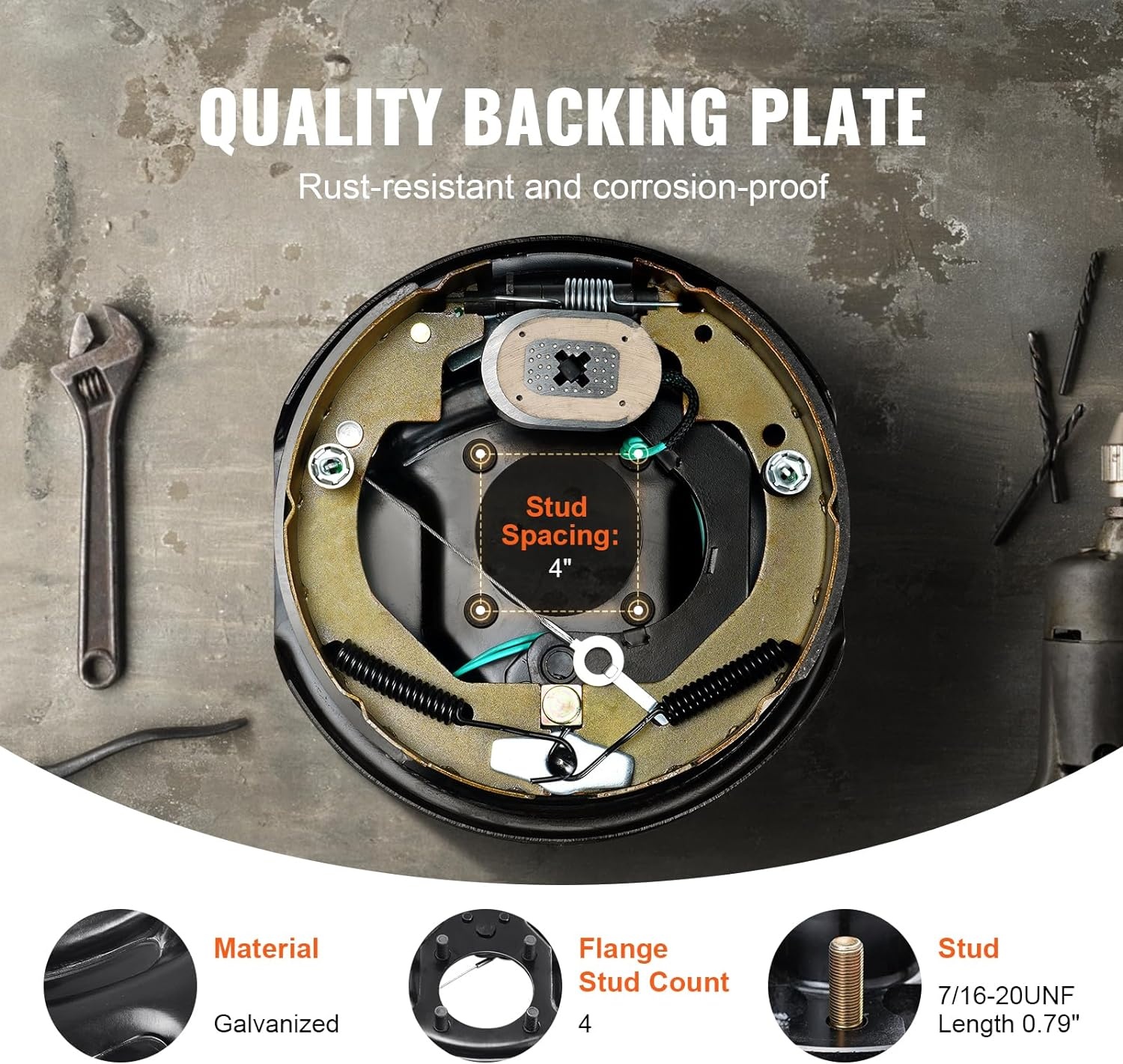 image:imageVEVOR Electric Trailer Brake Assembly 10 x 214 1 Pair SelfAdjusting Electric Brakes Kit for 3500 lbs Axle 4Hole Mounting Backing Plates for Brake System Part Replacement 1 Right 1 Left1 Pair Brakes
