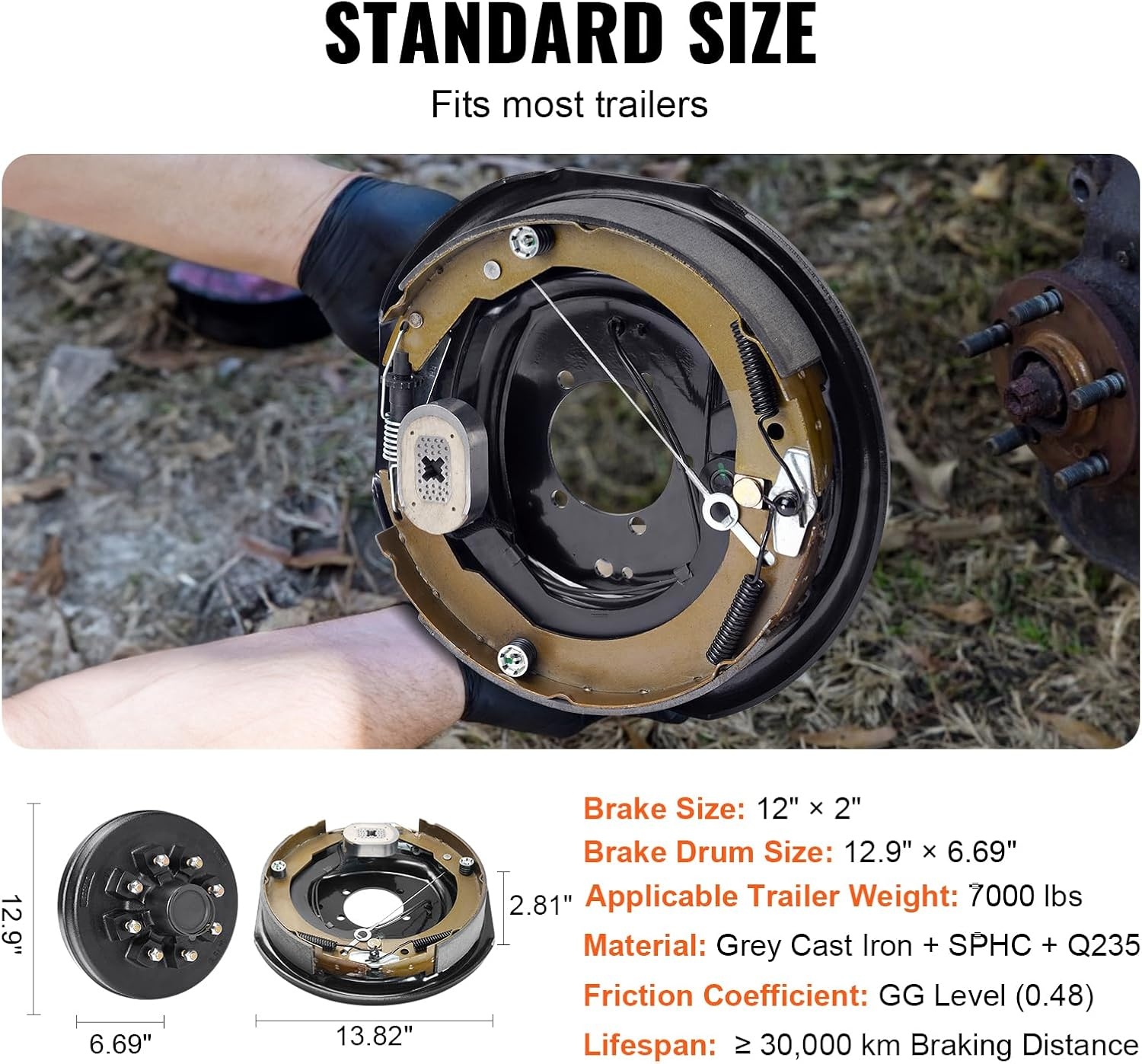 image:imageVEVOR Electric Trailer Brake Assembly 12 x 2 2 Pairs SelfAdjusting Electric Brakes Kit for 7000 lbs Axle 5Hole Mounting Backing Plates for Braking System Part Replacement 2 Right 2 Left Electric Brakes Kit for 7000 lbs Axle 5Hole Mounting Backing Plates for Braking System Part Replacement 2 Right 2 Left2 Brakes 2 Brake Drums
