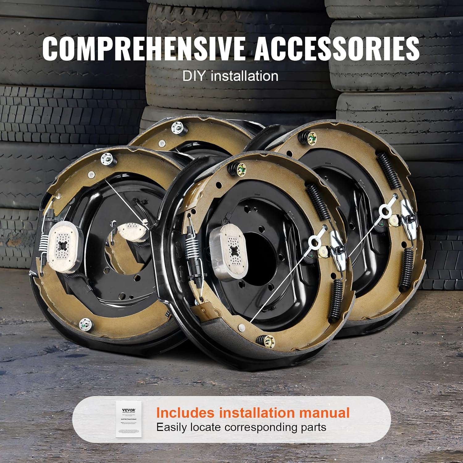 image:imageVEVOR Electric Trailer Brake Assembly 12 x 2 2 Pairs SelfAdjusting Electric Brakes Kit for 7000 lbs Axle 5Hole Mounting Backing Plates for Braking System Part Replacement 2 Right 2 Left Electric Brakes Kit for 7000 lbs Axle 5Hole Mounting Backing Plates for Braking System Part Replacement 2 Right 2 Left2 Pairs Brakes