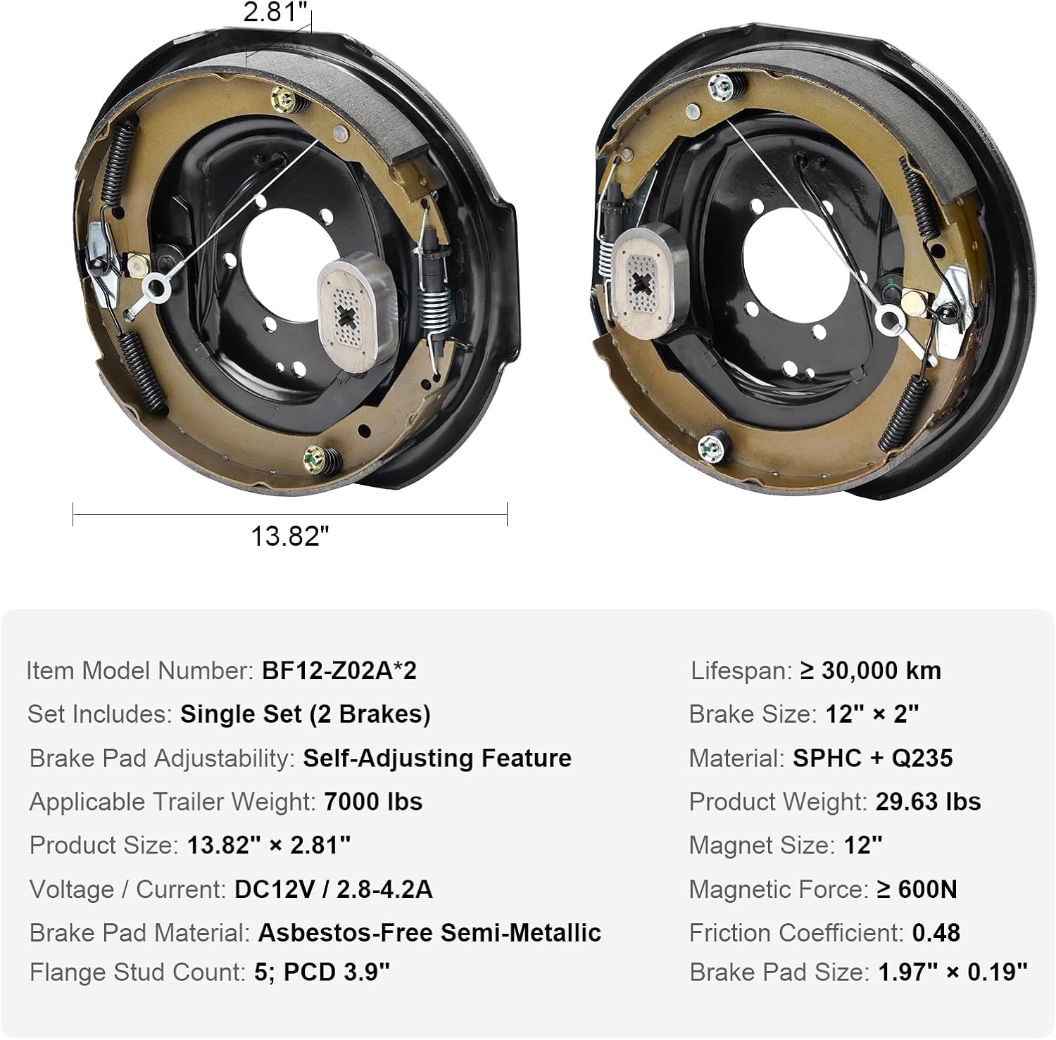 image:imageVEVOR Electric Trailer Brake Assembly 12 x 2 2 Pairs SelfAdjusting Electric Brakes Kit for 7000 lbs Axle 5Hole Mounting Backing Plates for Braking System Part Replacement 2 Right 2 Left Electric Brakes Kit for 7000 lbs Axle 5Hole Mounting Backing Plates for Braking System Part Replacement 2 Right 2 Left1 Pair Brakes