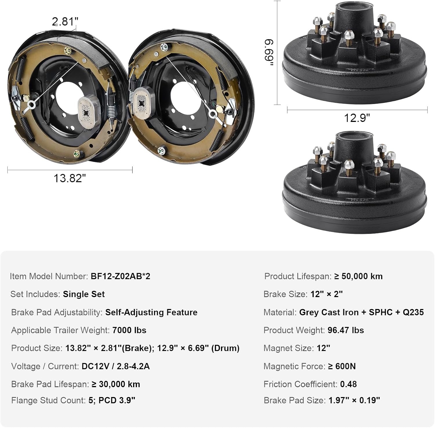 image:imageVEVOR Electric Trailer Brake Assembly 12 x 2 2 Pairs SelfAdjusting Electric Brakes Kit for 7000 lbs Axle 5Hole Mounting Backing Plates for Braking System Part Replacement 2 Right 2 Left Electric Brakes Kit for 7000 lbs Axle 5Hole Mounting Backing Plates for Braking System Part Replacement 2 Right 2 Left2 Brakes 2 Brake Drums