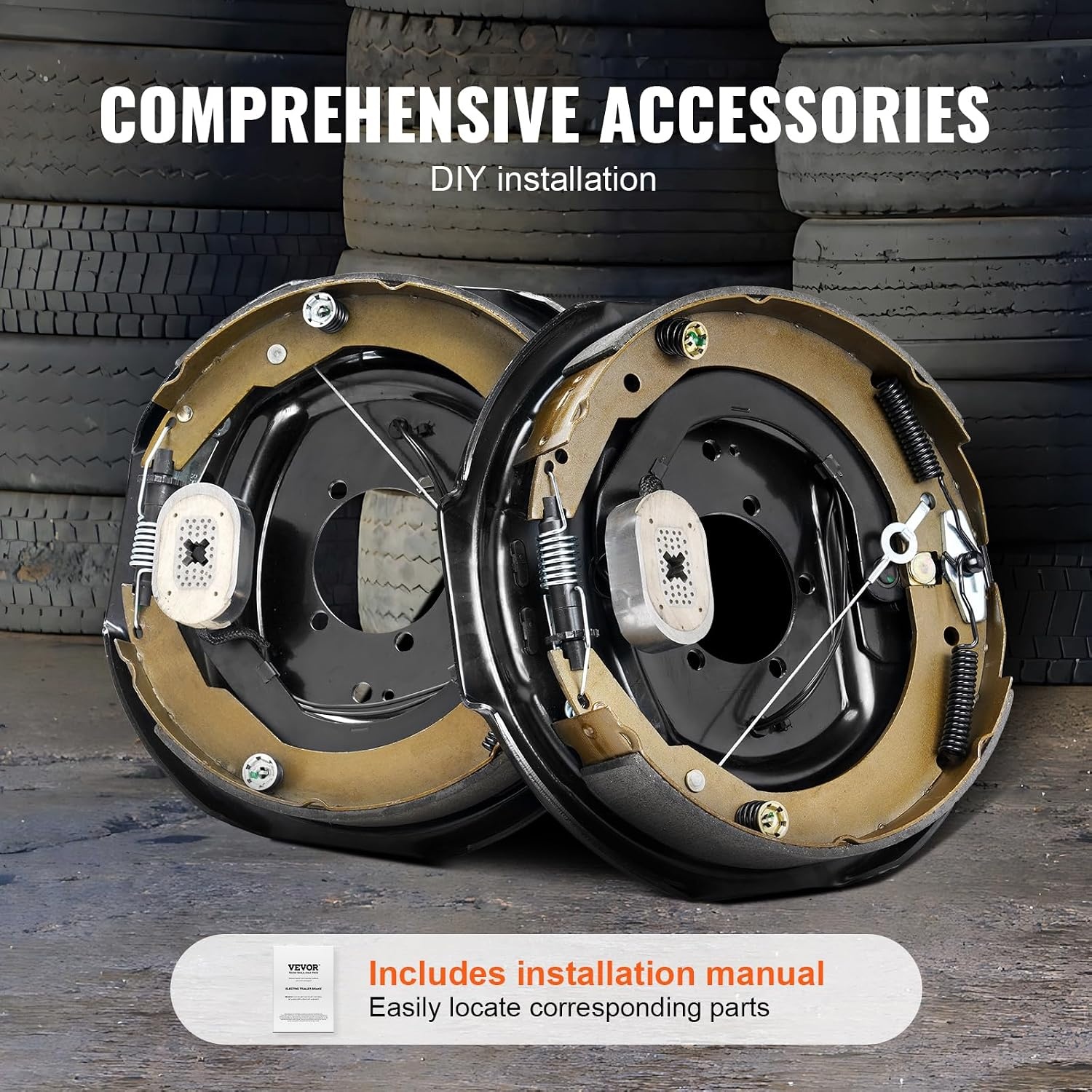 image:imageVEVOR Electric Trailer Brake Assembly 12 x 2 2 Pairs SelfAdjusting Electric Brakes Kit for 7000 lbs Axle 5Hole Mounting Backing Plates for Braking System Part Replacement 2 Right 2 Left Electric Brakes Kit for 7000 lbs Axle 5Hole Mounting Backing Plates for Braking System Part Replacement 2 Right 2 Left1 Pair Brakes
