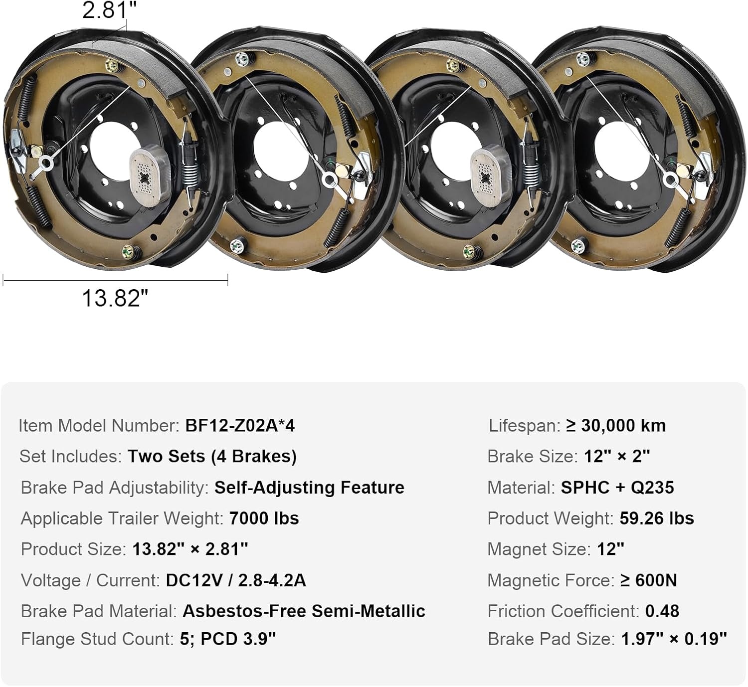 image:imageVEVOR Electric Trailer Brake Assembly 12 x 2 2 Pairs SelfAdjusting Electric Brakes Kit for 7000 lbs Axle 5Hole Mounting Backing Plates for Braking System Part Replacement 2 Right 2 Left Electric Brakes Kit for 7000 lbs Axle 5Hole Mounting Backing Plates for Braking System Part Replacement 2 Right 2 Left2 Pairs Brakes
