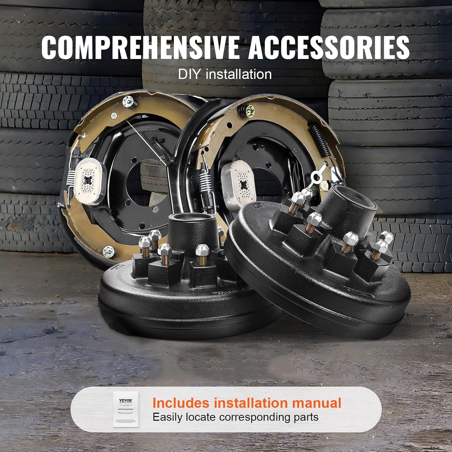 image:imageVEVOR Electric Trailer Brake Assembly 12 x 2 2 Pairs SelfAdjusting Electric Brakes Kit for 7000 lbs Axle 5Hole Mounting Backing Plates for Braking System Part Replacement 2 Right 2 Left Electric Brakes Kit for 7000 lbs Axle 5Hole Mounting Backing Plates for Braking System Part Replacement 2 Right 2 Left2 Brakes 2 Brake Drums