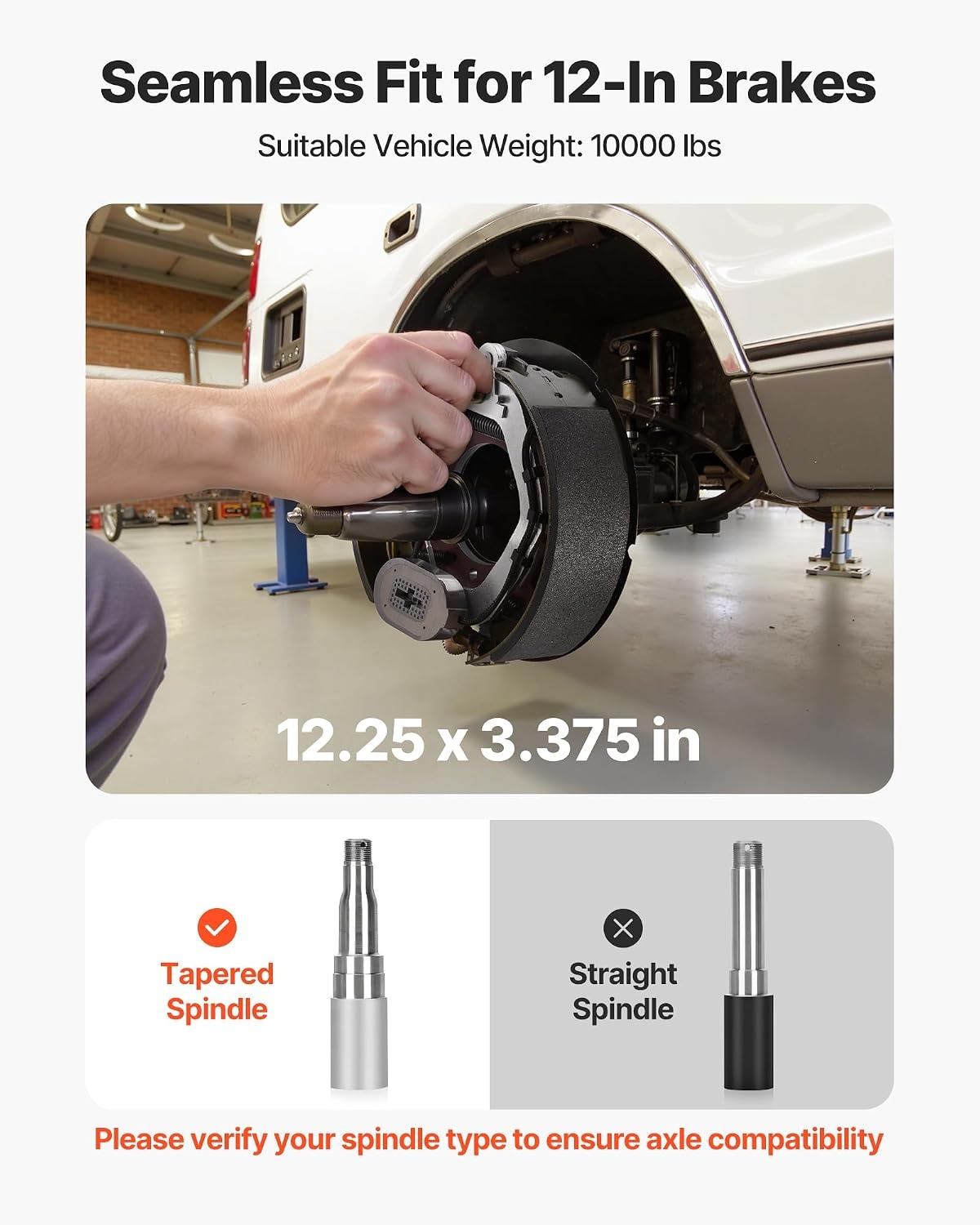 image:imageVEVOR Electric Trailer Brake Kit 1225 x 3375 Inch 1 Pair SelfAdjusting Electric Brakes Kit for 8000 lbs Trailer Axle Backing Plates for Braking System Part Replacement Fit for Trailers RVs1225 x 3375 Inch 10000lbs 4 Brakes