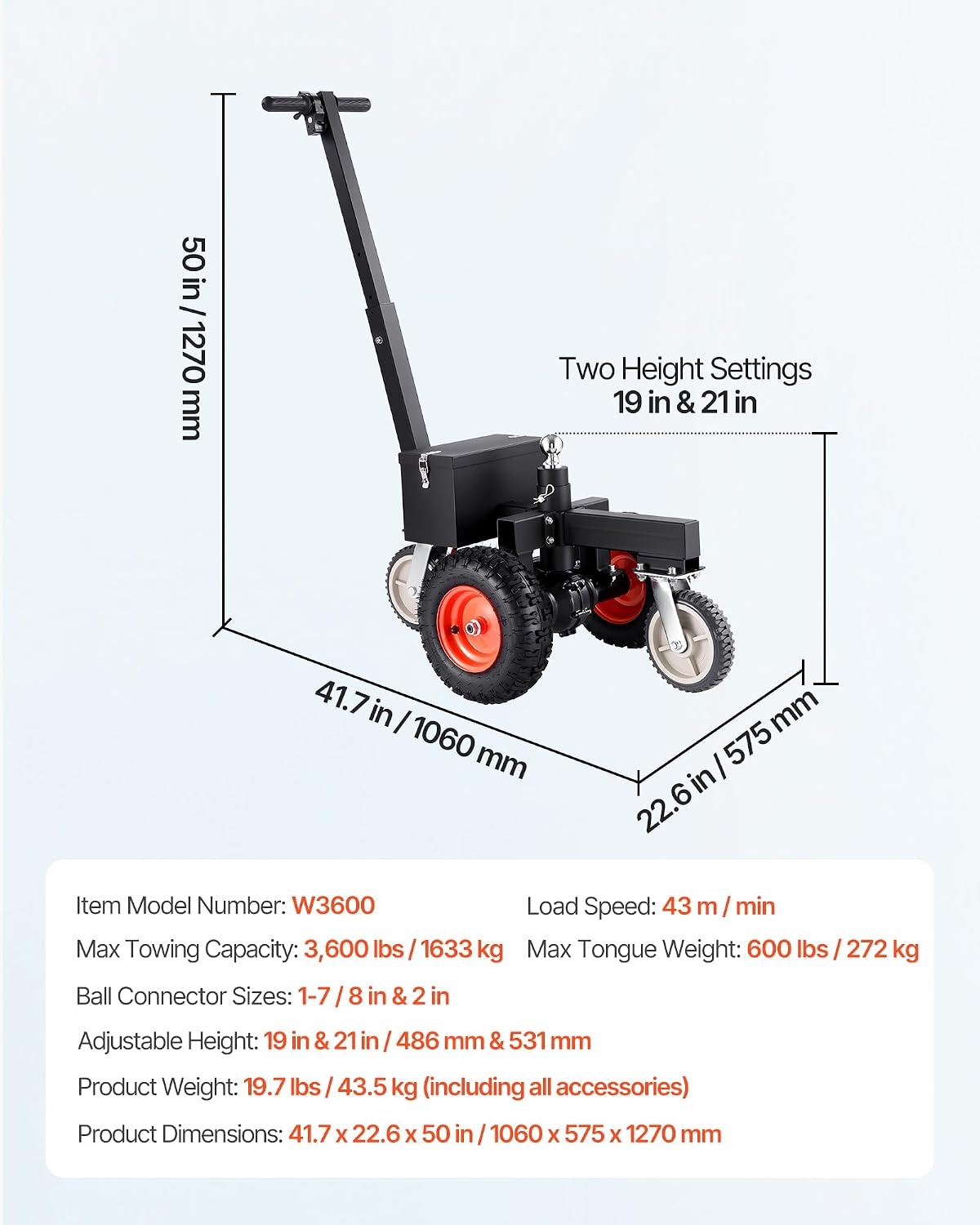 image:imageVEVOR Electric Trailer Dolly 3600 lbs Max Trailer Weight 600 lbs Max Tongue Weight DC 24V 800W Motorized Trailer Dolly with 2 amp 178 Inch Hitch Balls for RV Campers Cargo amp Utility Boat Trailers