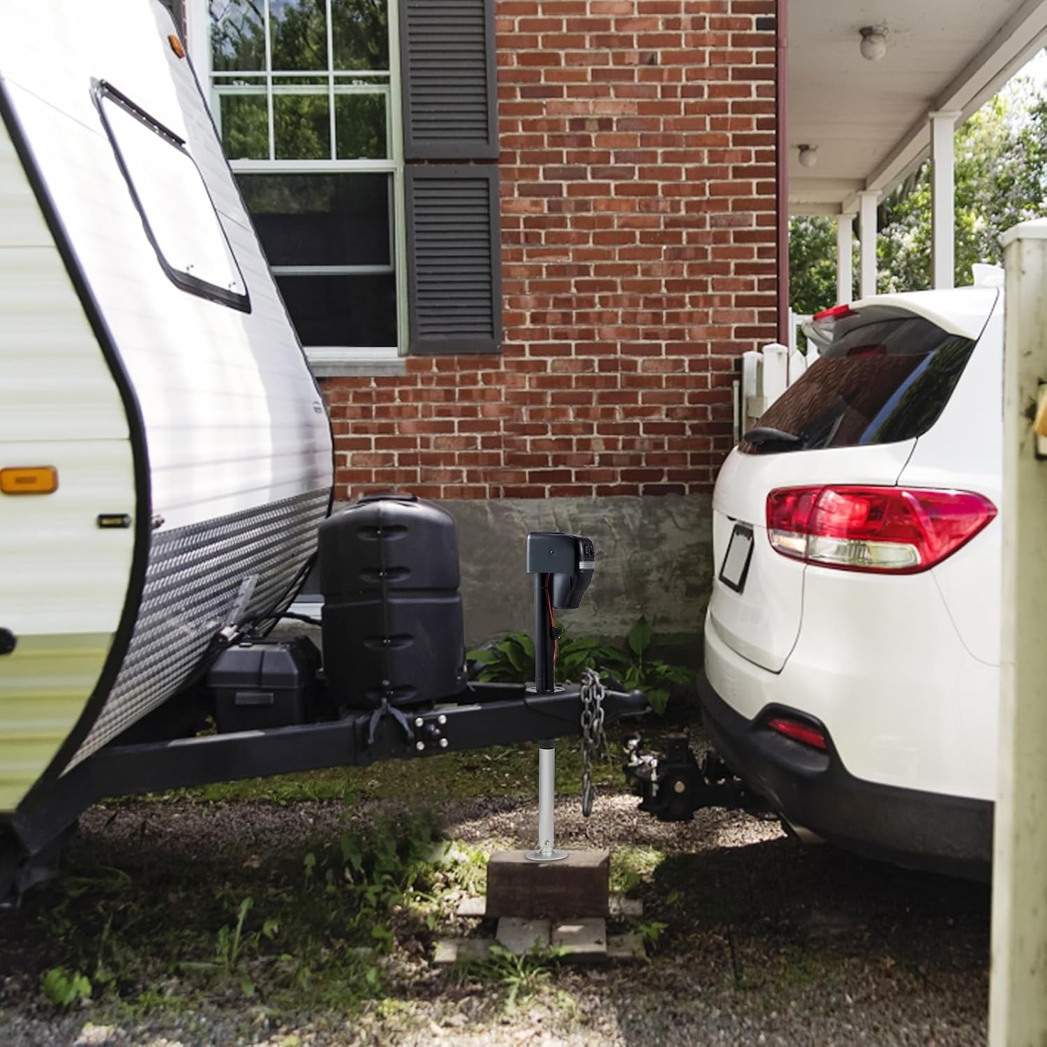image:imageVEVOR Electric Trailer Jack 5000 lbs Heavy Duty RV Electric Power Tongue Jack with 2 Way Connector Manual Crank Handle amp Weatherproof Jack Cover 10283 Lift for RVs Trailers amp Campers Black4000LBS