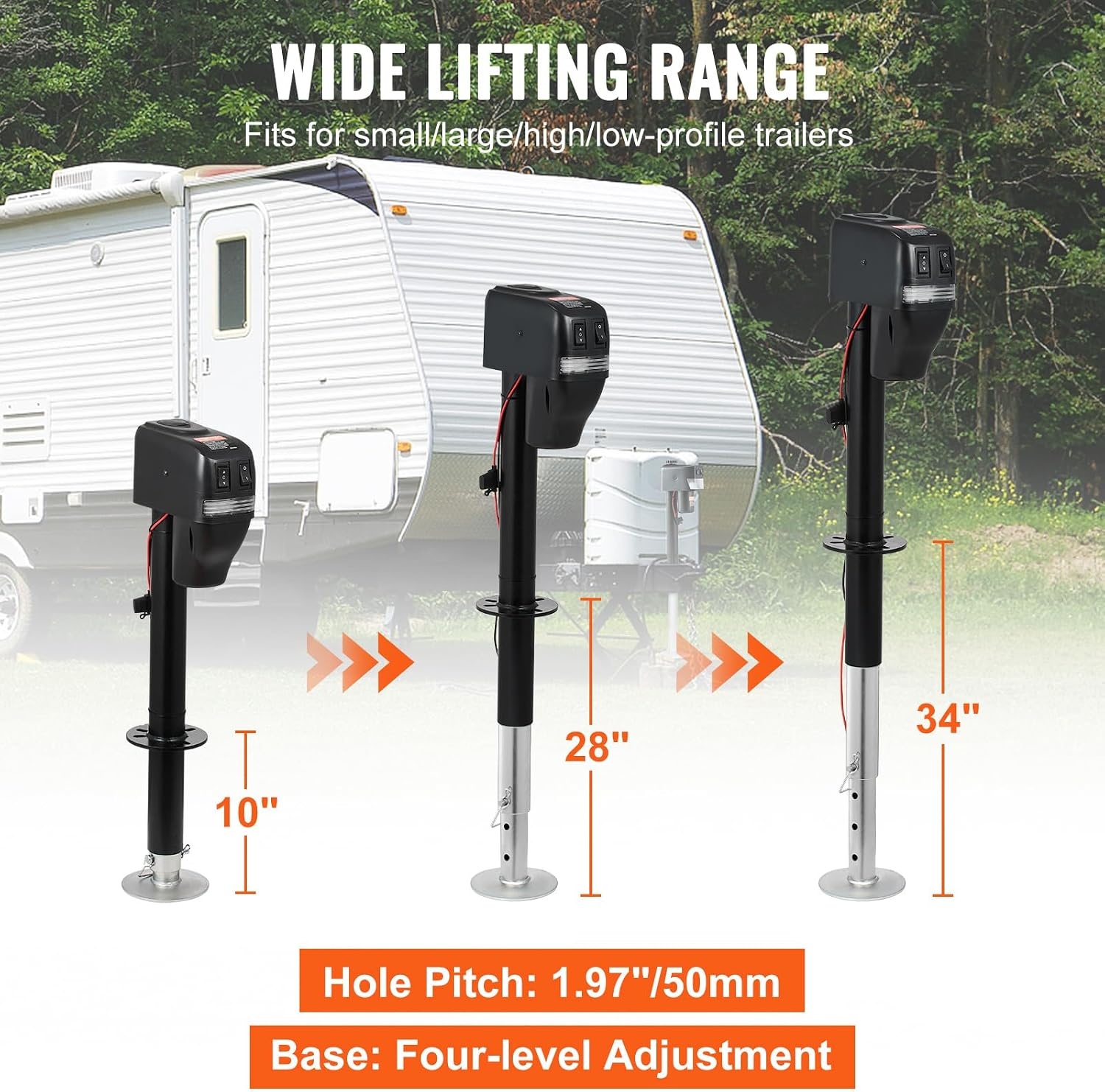 image:imageVEVOR Electric Trailer Jack 5000 lbs Heavy Duty RV Electric Power Tongue Jack with 2 Way Connector Manual Crank Handle amp Weatherproof Jack Cover 10283 Lift for RVs Trailers amp Campers Black4000LBS