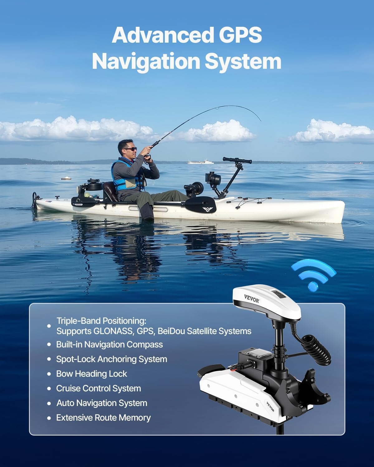 image:imageVEVOR Electric Trolling Motor Transom Mounted Outboard Boat Motors 12V 55lbs Thrust 8Speed Electric Boat Engine wBattery Indicator for Kayaks Fishing Boats on FreshwaterSaltwater 30In ShaftGPS 12V 55Ib 36inch