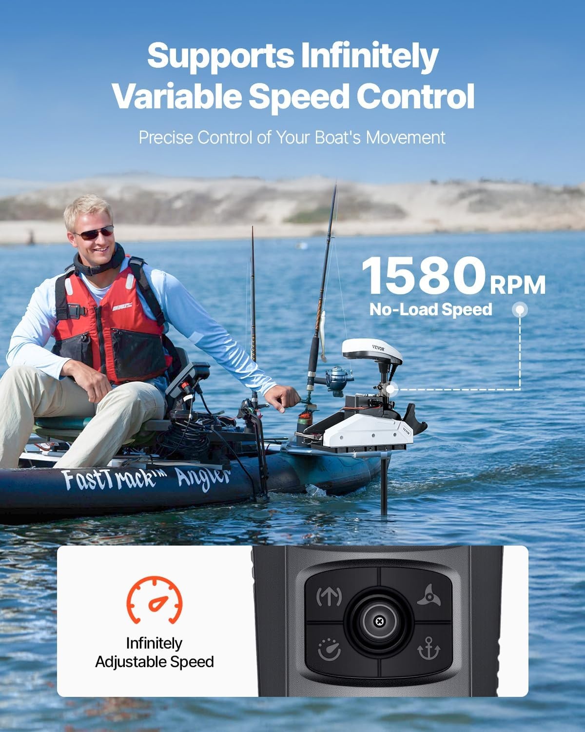 image:imageVEVOR Electric Trolling Motor Transom Mounted Outboard Boat Motors 12V 55lbs Thrust 8Speed Electric Boat Engine wBattery Indicator for Kayaks Fishing Boats on FreshwaterSaltwater 30In ShaftGPS 12V 55Ib 36inch