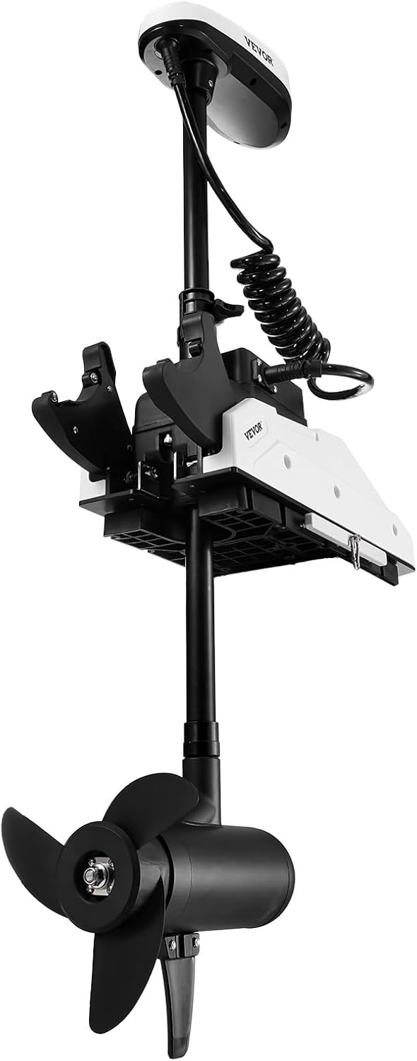image:imageVEVOR Electric Trolling Motor Transom Mounted Outboard Boat Motors 12V 55lbs Thrust 8Speed Electric Boat Engine wBattery Indicator for Kayaks Fishing Boats on FreshwaterSaltwater 30In ShaftGPS 12V 55Ib 36inch