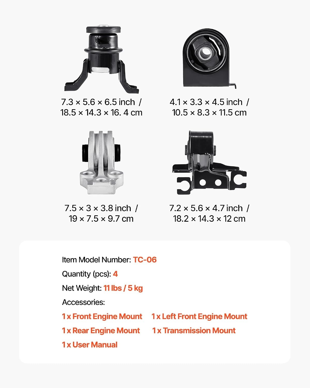 image:imageVEVOR Engine Motor Mount Set of 4 Compatible with 20092012 Ford Escape 25L L4 Replace OE A5446 A5481 A5412 A5441 Secure Support20132019 Ford Escape 20L