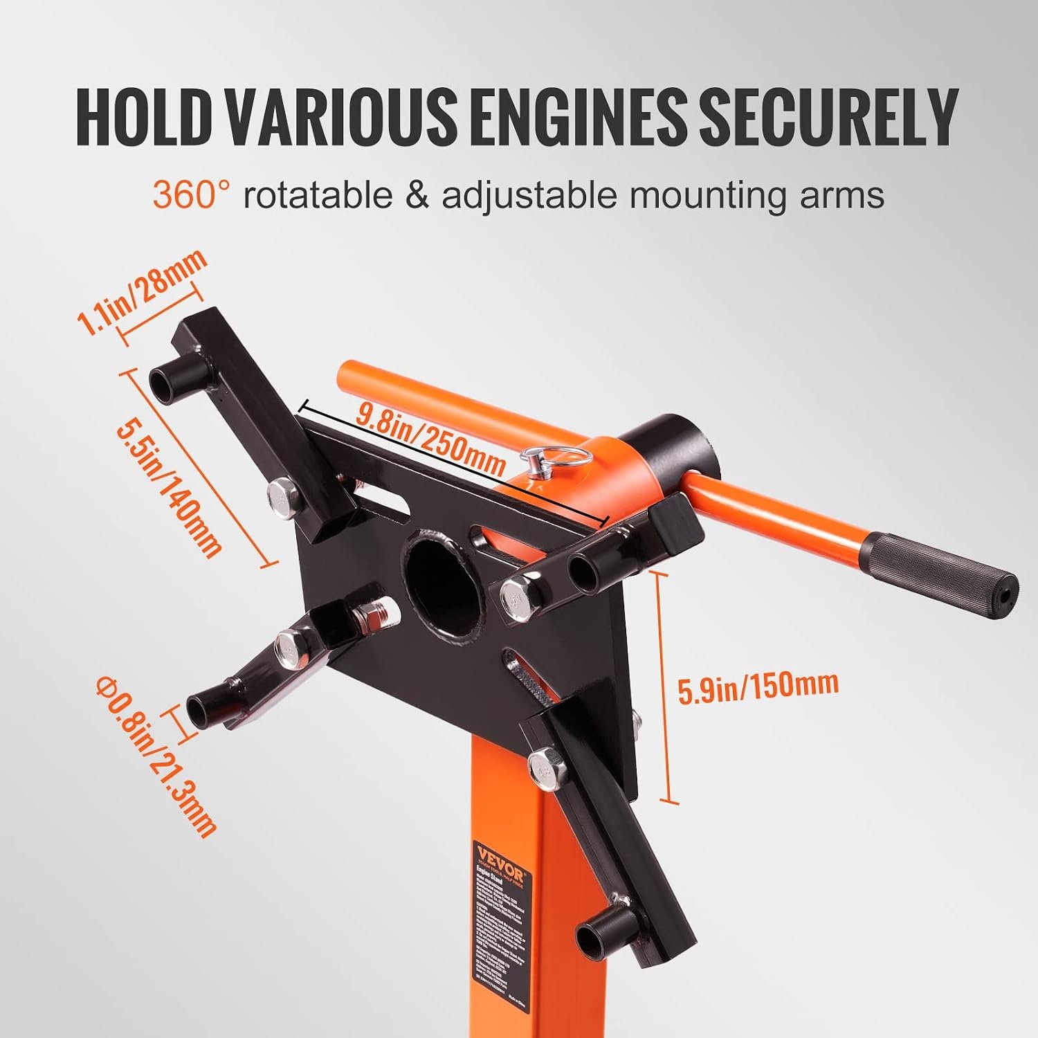 image:imageVEVOR Engine Stand 1300 lbs 35 Ton Rotating Engine Motor Stand with 360 Degree Adjustable Head Cast Iron Motor Hoist Dolly 4Caster 4 Adjustable Arms for Vehicle Maintenance Auto Repair1500 lbs