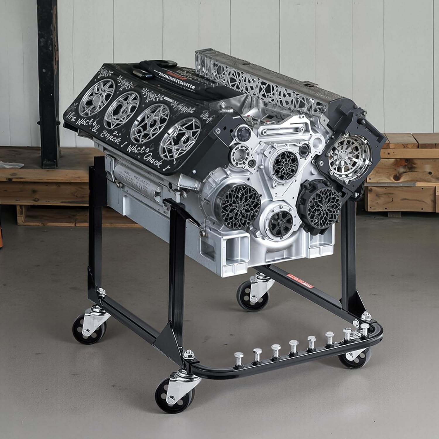 image:imageVEVOR Engine Stand 750 LBS Load Capacity Engine Motor Stand HeavyDuty Steel Motor Holder with 4 Swivel Casters and 4 Hook Positions Suitable for BBChevy and GEN1 SBChevy EnginesBlack