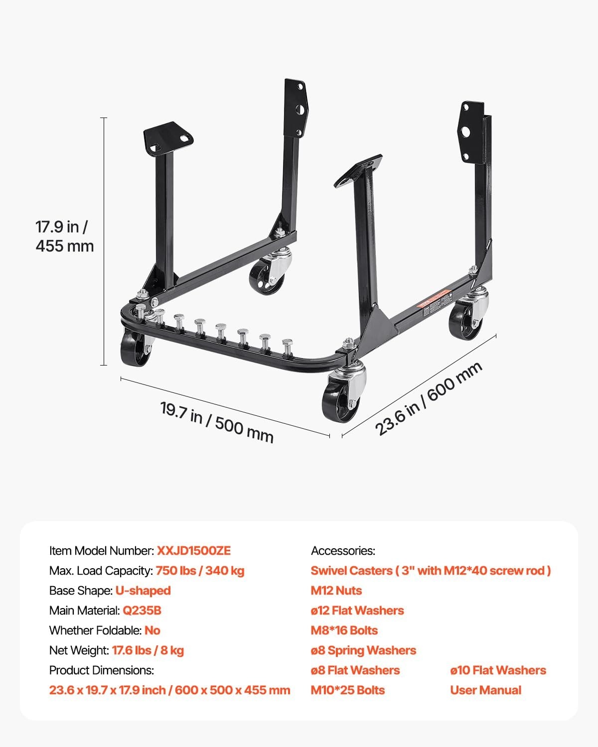 image:imageVEVOR Engine Stand 750 LBS Load Capacity Engine Motor Stand HeavyDuty Steel Motor Holder with 4 Swivel Casters and 4 Hook Positions Suitable for BBChevy and GEN1 SBChevy EnginesBlack