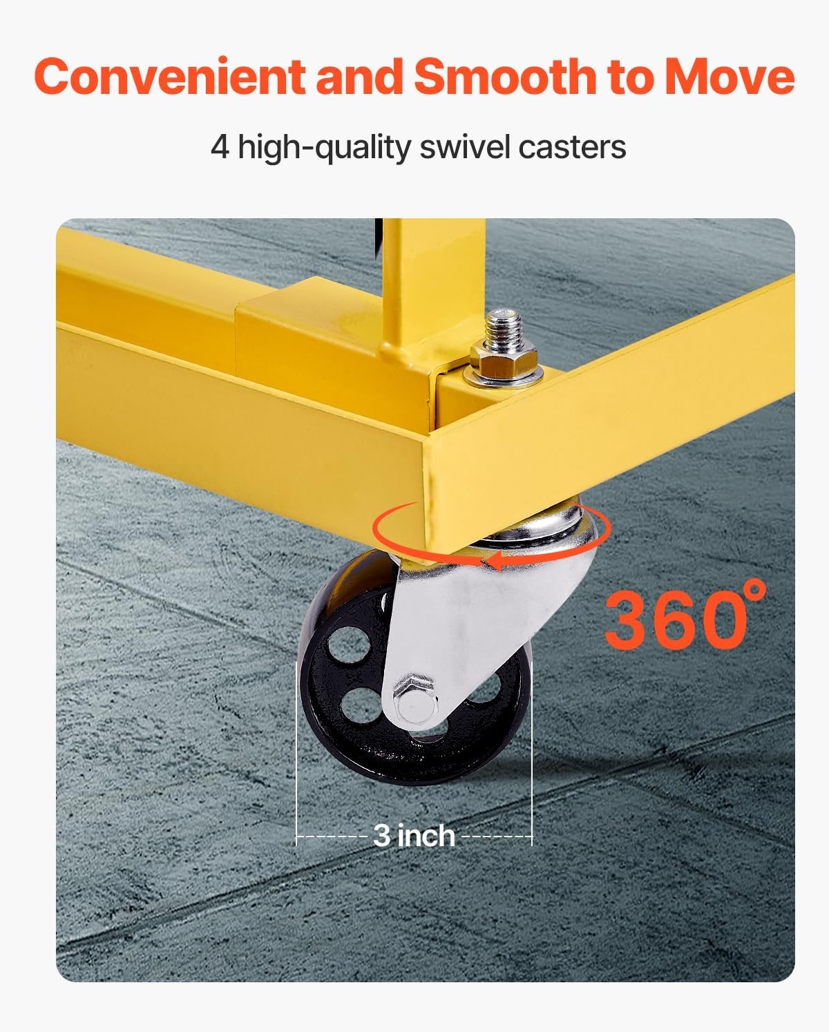 image:imageVEVOR Engine Stand 750 LBS Load Capacity Engine Motor Stand HeavyDuty Steel Motor Holder with 4 Swivel Casters and 4 Hook Positions Suitable for BBChevy and GEN1 SBChevy EnginesYellow