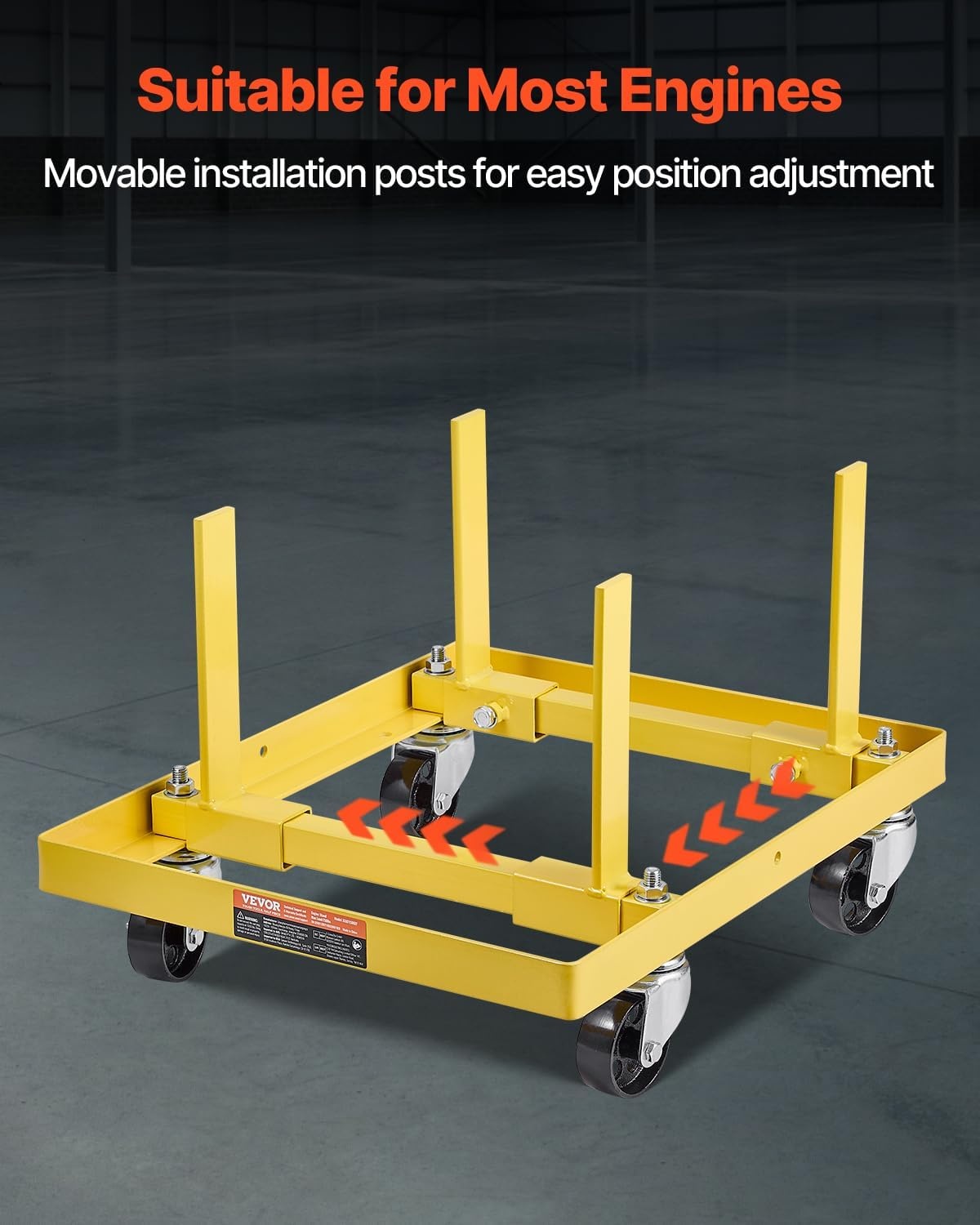 image:imageVEVOR Engine Stand 750 LBS Load Capacity Engine Motor Stand HeavyDuty Steel Motor Holder with 4 Swivel Casters and 4 Hook Positions Suitable for BBChevy and GEN1 SBChevy EnginesYellow