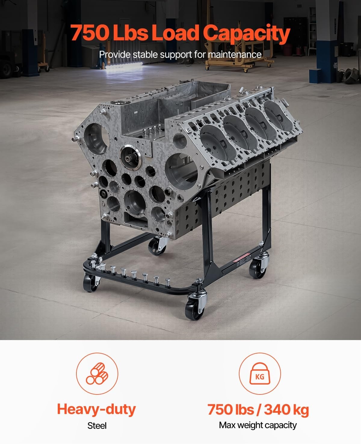 image:imageVEVOR Engine Stand 750 LBS Load Capacity Engine Motor Stand HeavyDuty Steel Motor Holder with 4 Swivel Casters and 4 Hook Positions Suitable for BBChevy and GEN1 SBChevy EnginesBlack