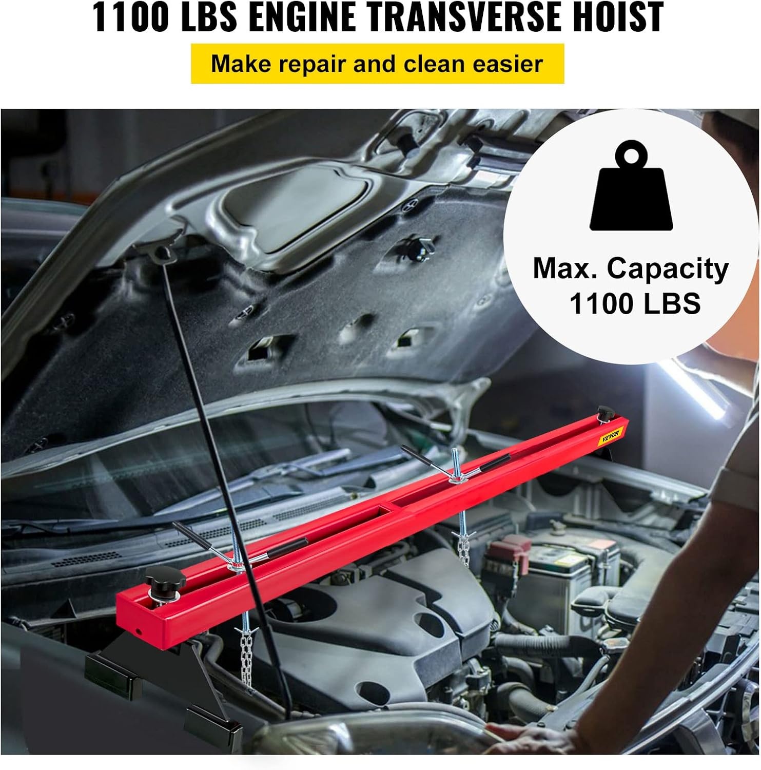 image:imageVEVOR Engine Support Bar 1100 Lbs Capacity Engine Transverse Bar Engine Hoist 2 Point Lift Holder Hoist Dual Hooks Engine Hoist Keeps Engine Stable for Home Garages amp Auto Repair Shop