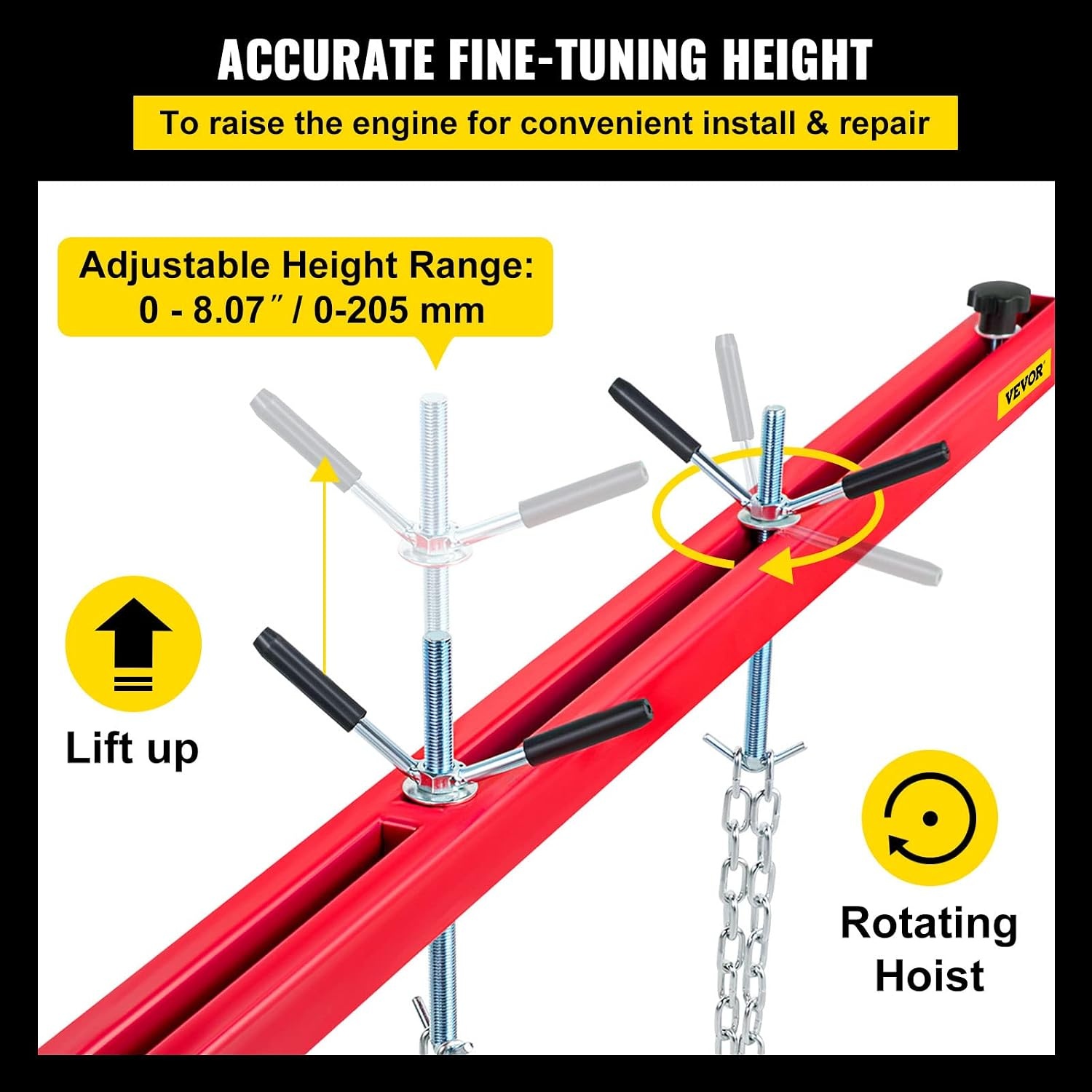 image:imageVEVOR Engine Support Bar 1100 Lbs Capacity Engine Transverse Bar Engine Hoist 2 Point Lift Holder Hoist Dual Hooks Engine Hoist Keeps Engine Stable for Home Garages amp Auto Repair Shop